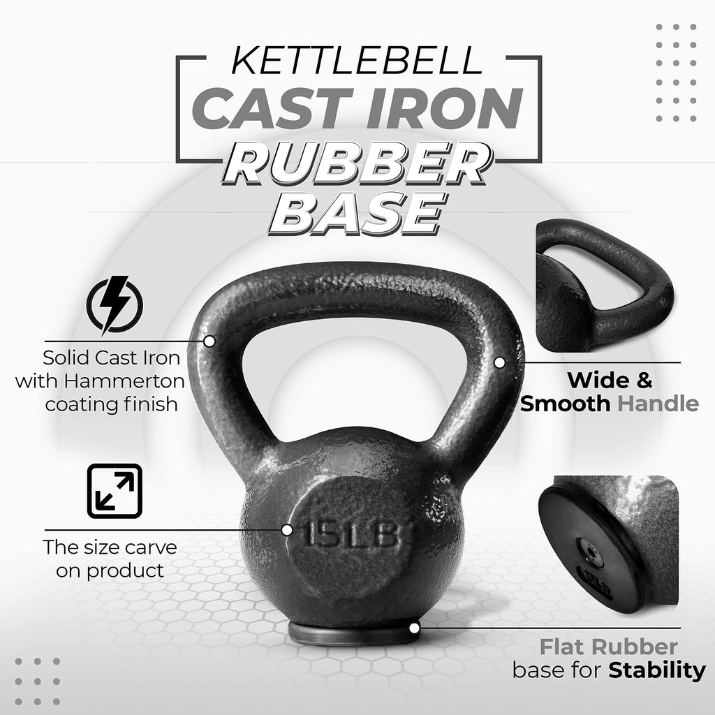 Yes4All Protect Floor Kettlebell Cast Iron Rubber Base - 15 Lbs