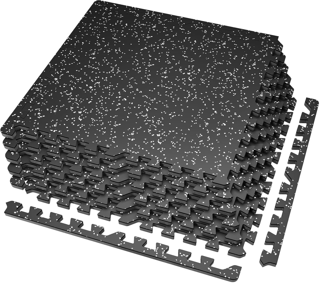 Superjare 0.56 ' ' Thick 6 Pcs 24 Sq Ft Rubber Top Exercise Equipment Mats, High Density Eva Foam Mats With Rubber Top, Interloc