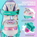 Sulifeel Rainbow Unicorn 4 Size Adjustable Light Up Roller Skates For Girls And Boys For Toddler Green X-Small