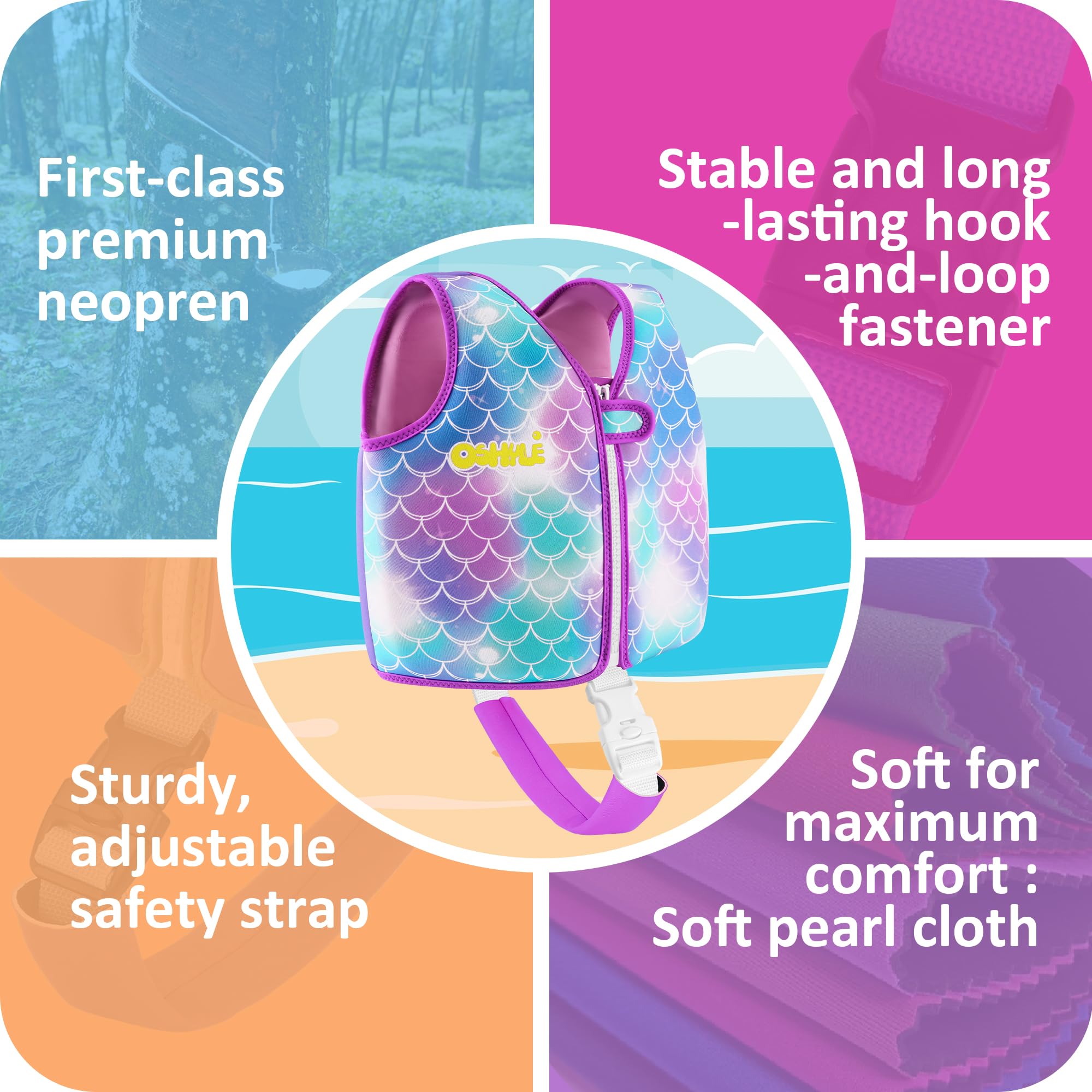 Oshyle Children'S Girls Boys Swimming Vest For Toddlers With Adjustable Safety Straps Age 1-9 (Mermaids, S(1-3))