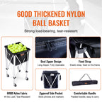 Vevor Foldable Tennis Ball Hopper, Holds 150 Tennis Balls, Lightweight Aluminum Alloy Tennis Ball Basket Cart With Wheels, Remov