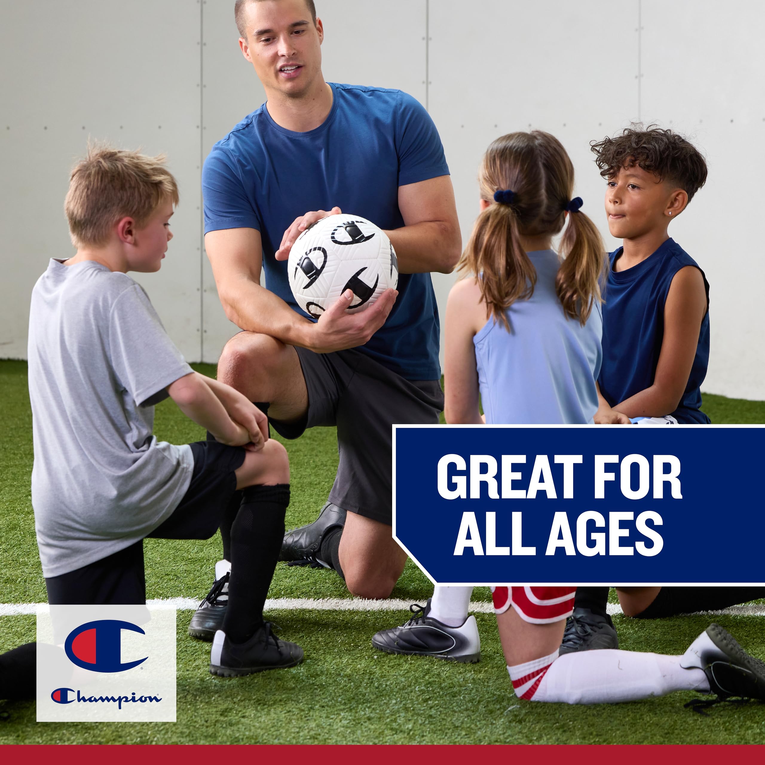 Champion Playmaker Soccer Ball (Size 4, Tango Red/Medieval Blue) - 12-Panel Design, Enhanced Control, Durable TPU Cover & Butyl