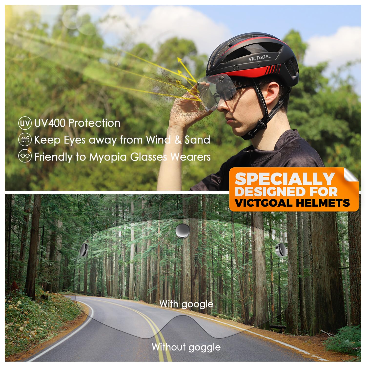 Victgoal Detachable Magnetic Bike Helmet Goggles Visor For Vg110 Bicycle Helmet (Crystal)