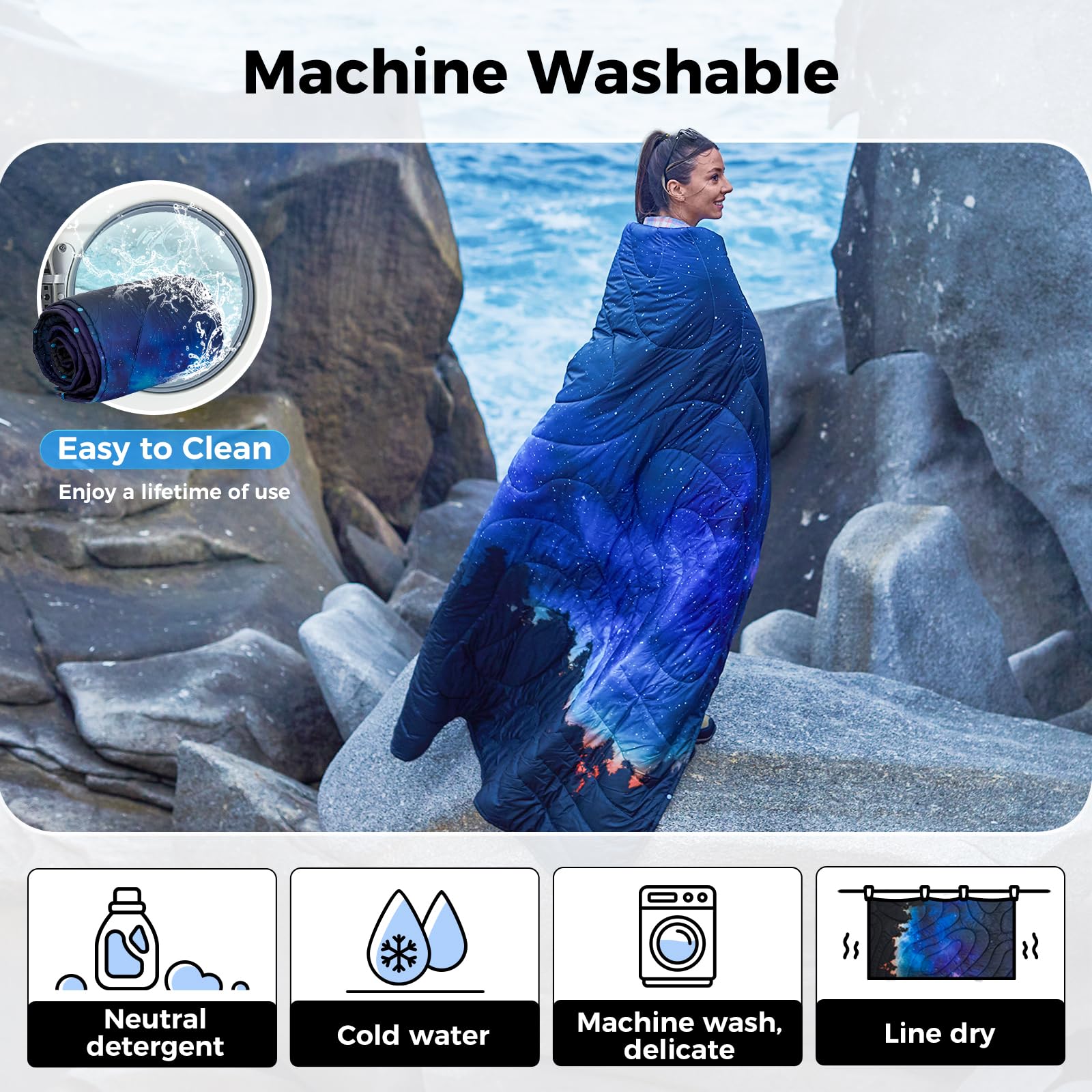 Kingcamp Ultralight Camping Blanket, Packable Down Alternative Puffy Printed Wearable Blanket With Snap Buttons & Corner Loops W