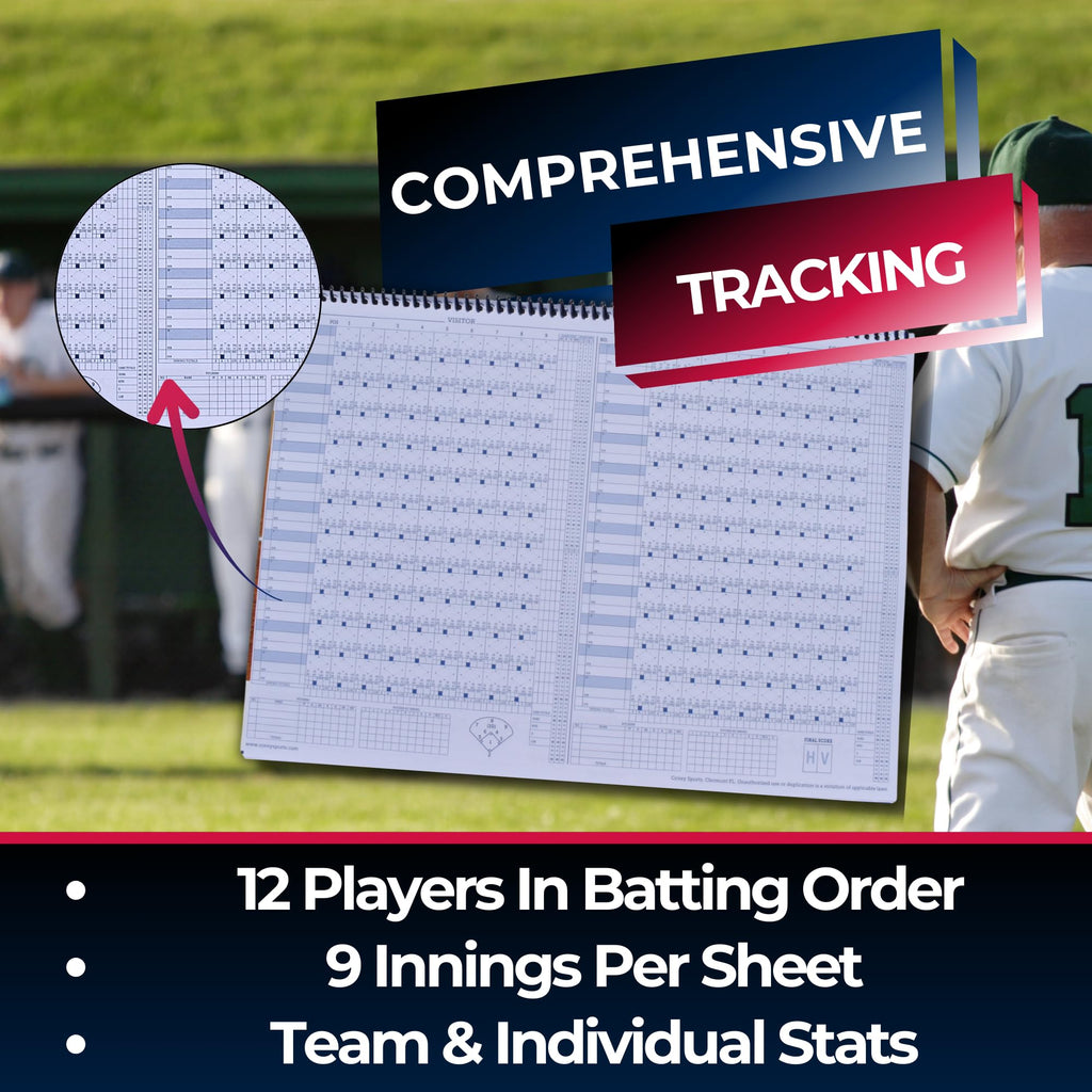 Covey Baseball Softball Scorebook Side By Side Format - (50 Games) - Score Keeping Book With Sheets Designed To Make Baseball An