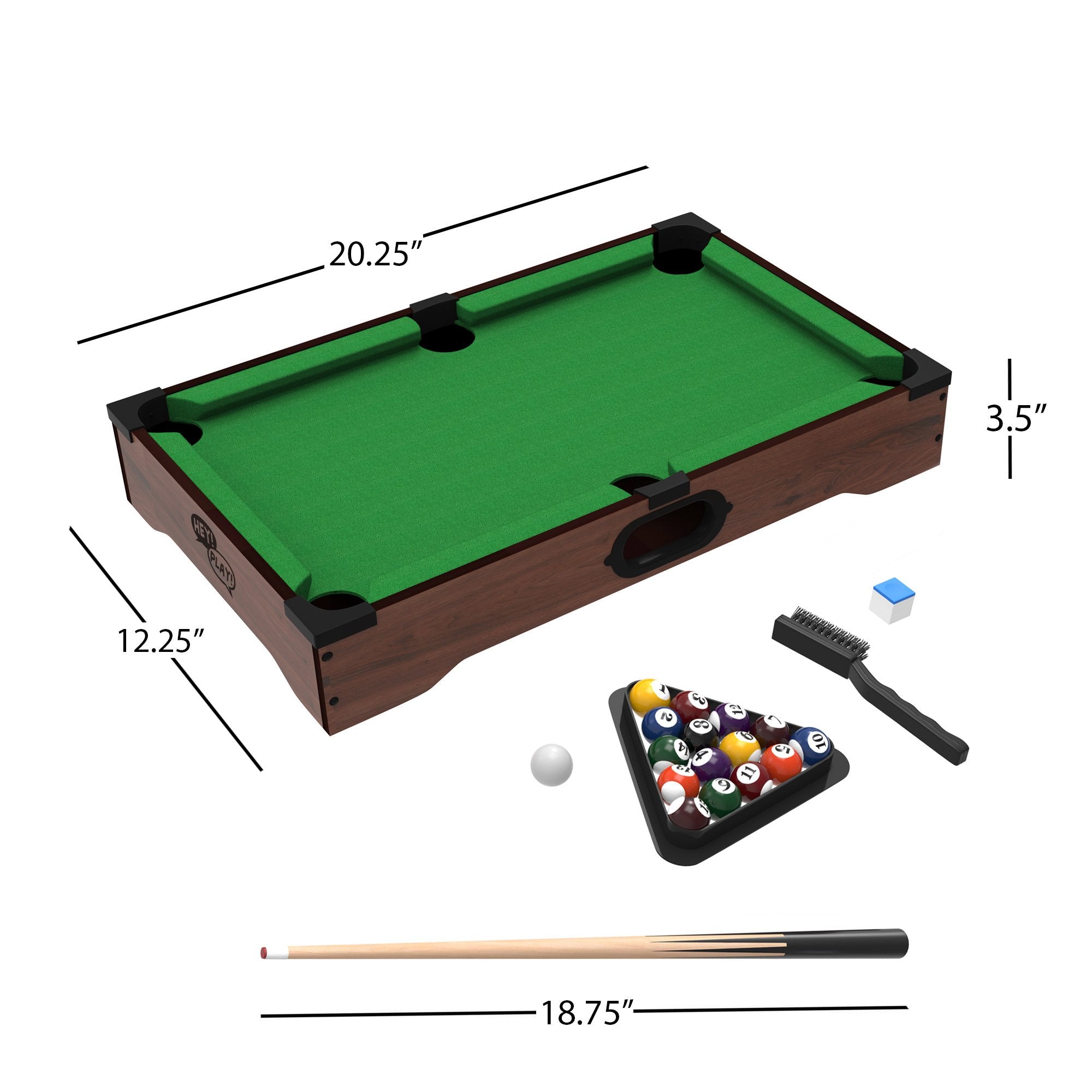 Hey! Play! Mini Tabletop Pool Set- Billiards Game Includes Game Balls, Sticks, Chalk, Brush And Triangle-Portable And Fun For Th