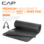 Cap High Density Exercise Yoga Mat With Strap And Knee Pad 71''X24''X1/2'' Black