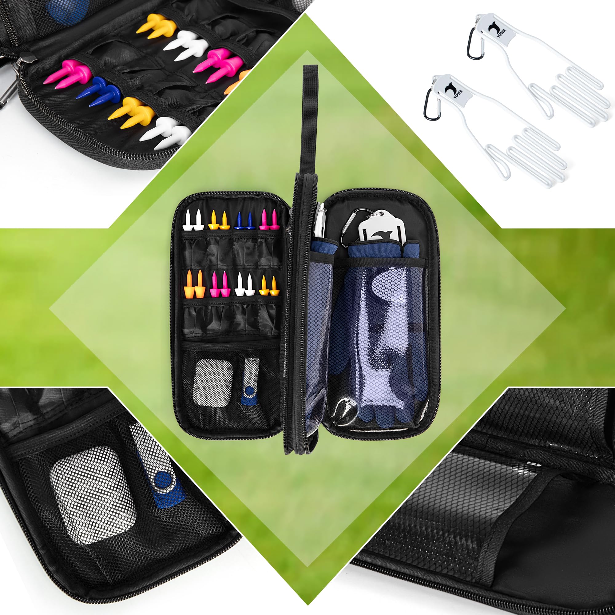 Goburos Golf Glove Holder, Golf Glove Case With A Pair Of Golf Gloves Stretcher With Hook, Protective Golf Accessory Case For Te