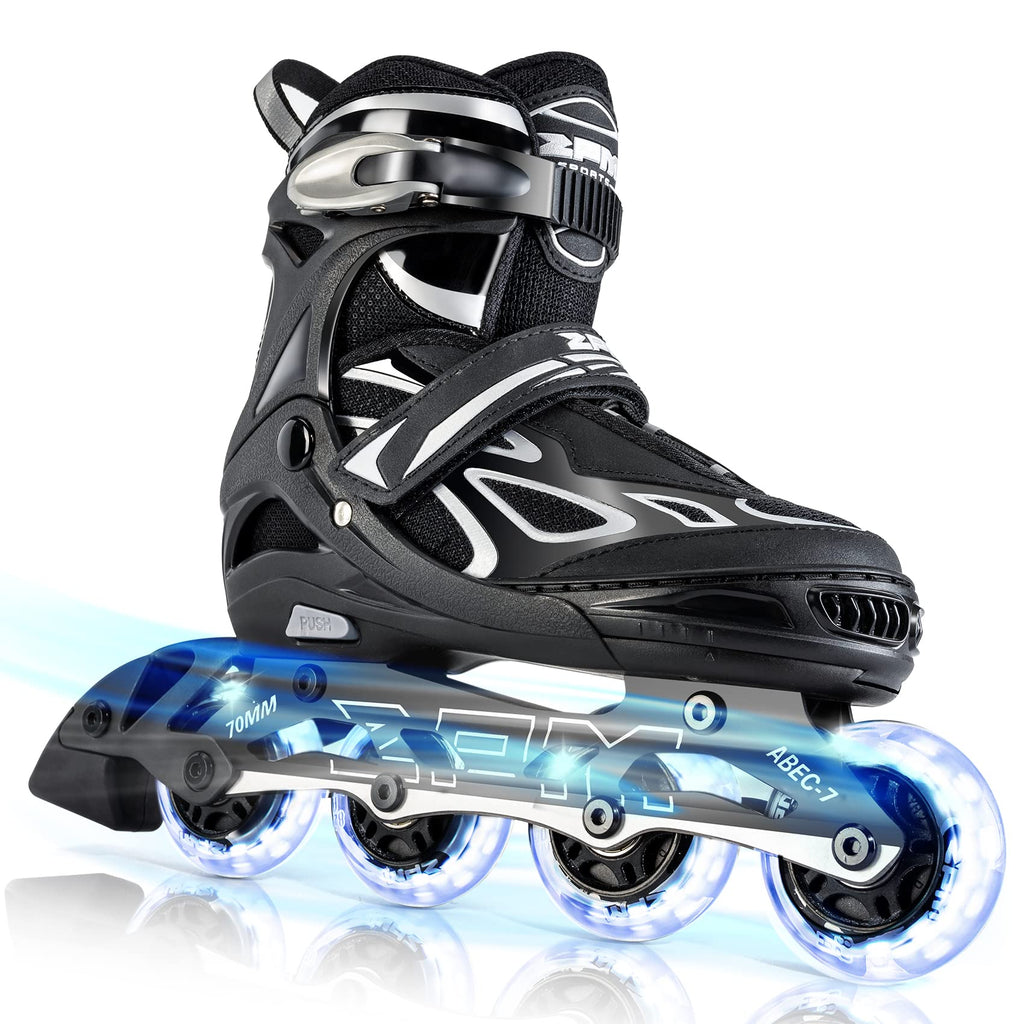 2PM SPORTS Vinal Girls Adjustable Flashing Inline Skates, All Wheels Light Up, Fun Illuminating Skates for Kids and Men - Silver