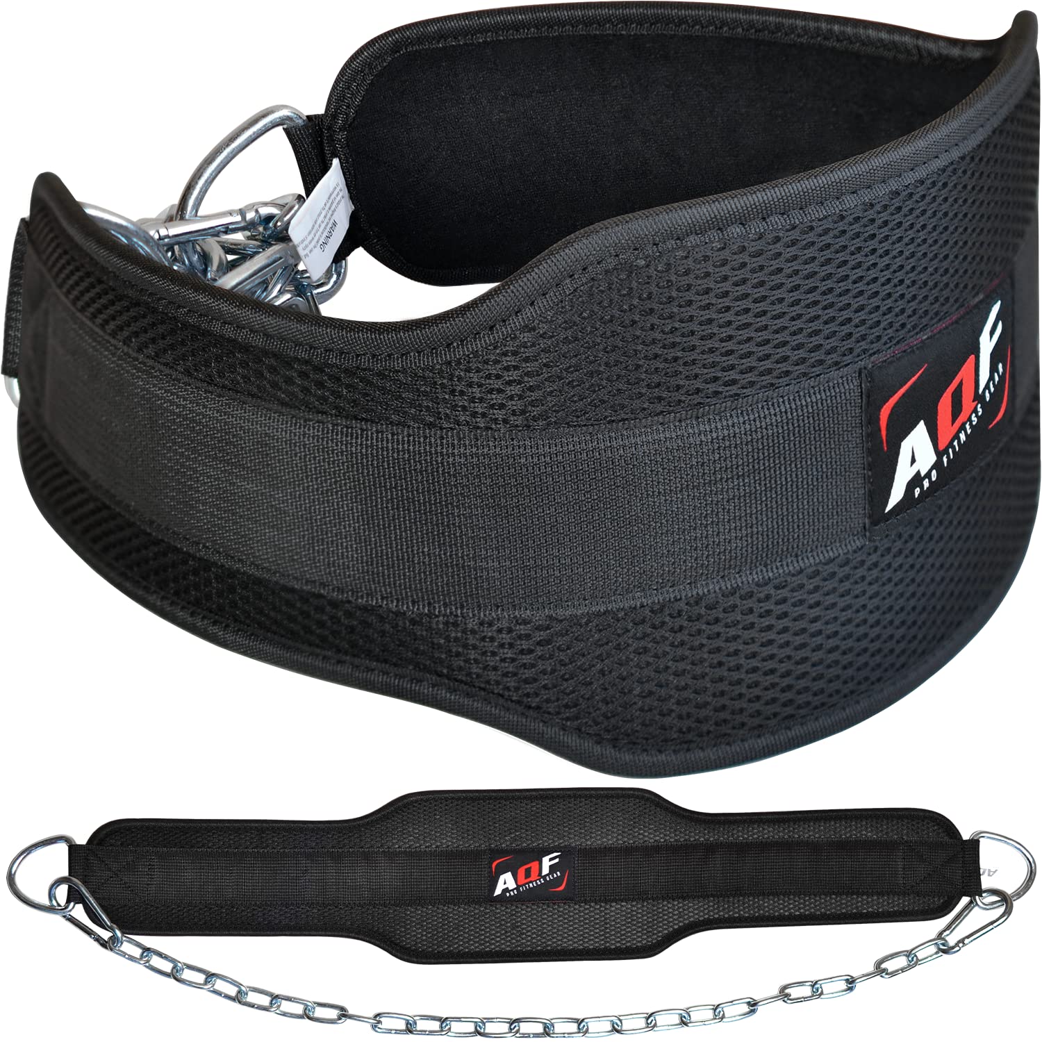 AQF Dip Belt for Weightlifting - Weight Belt with 36 Heavy Duty Steel Chain - Neoprene Padded Back Support Gym Lifting Belt for 
