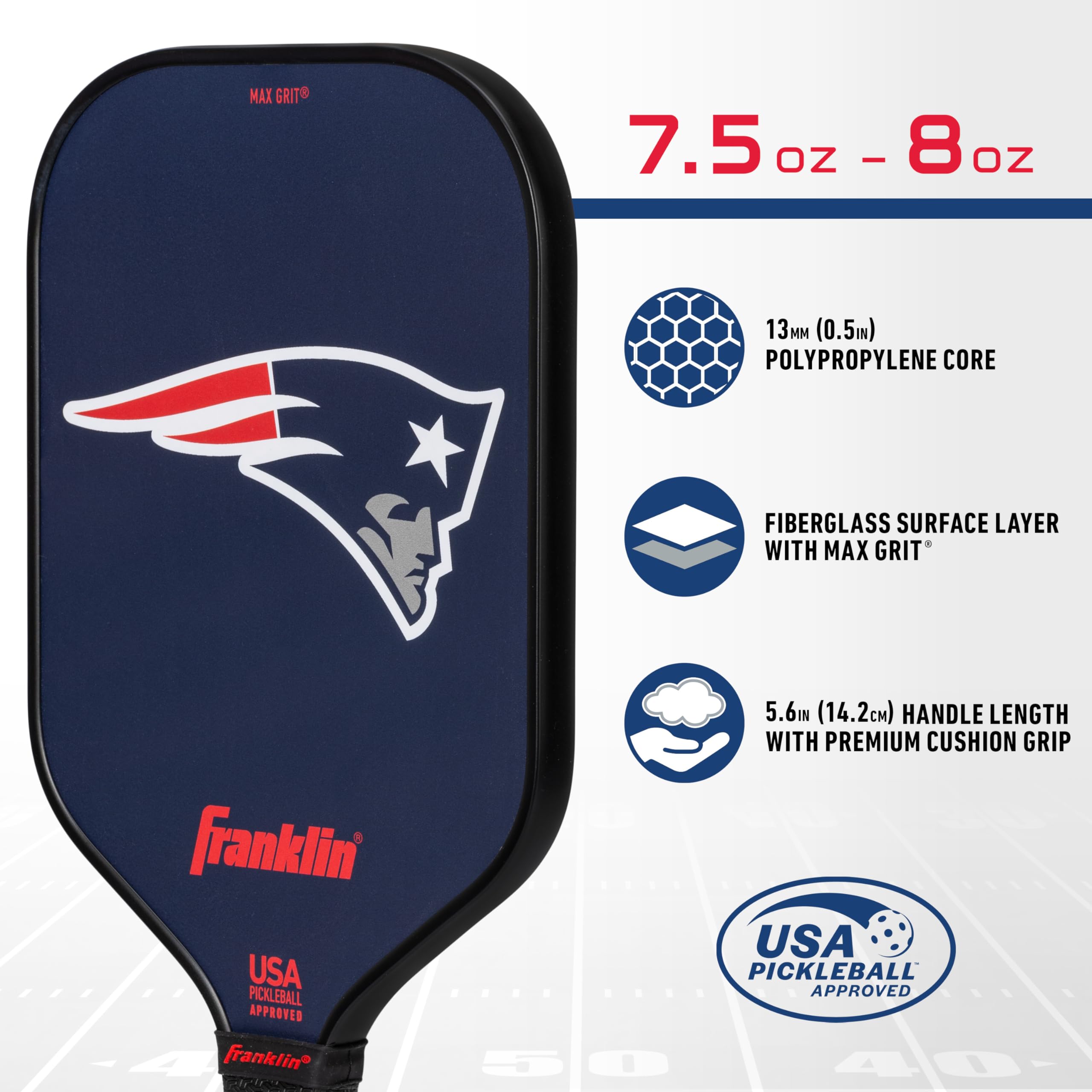 Franklin Sports Nfl New England Patriots Pickleball Paddle - Pickleball X - Polypropylene Core, Team Logo - Nfl Official License