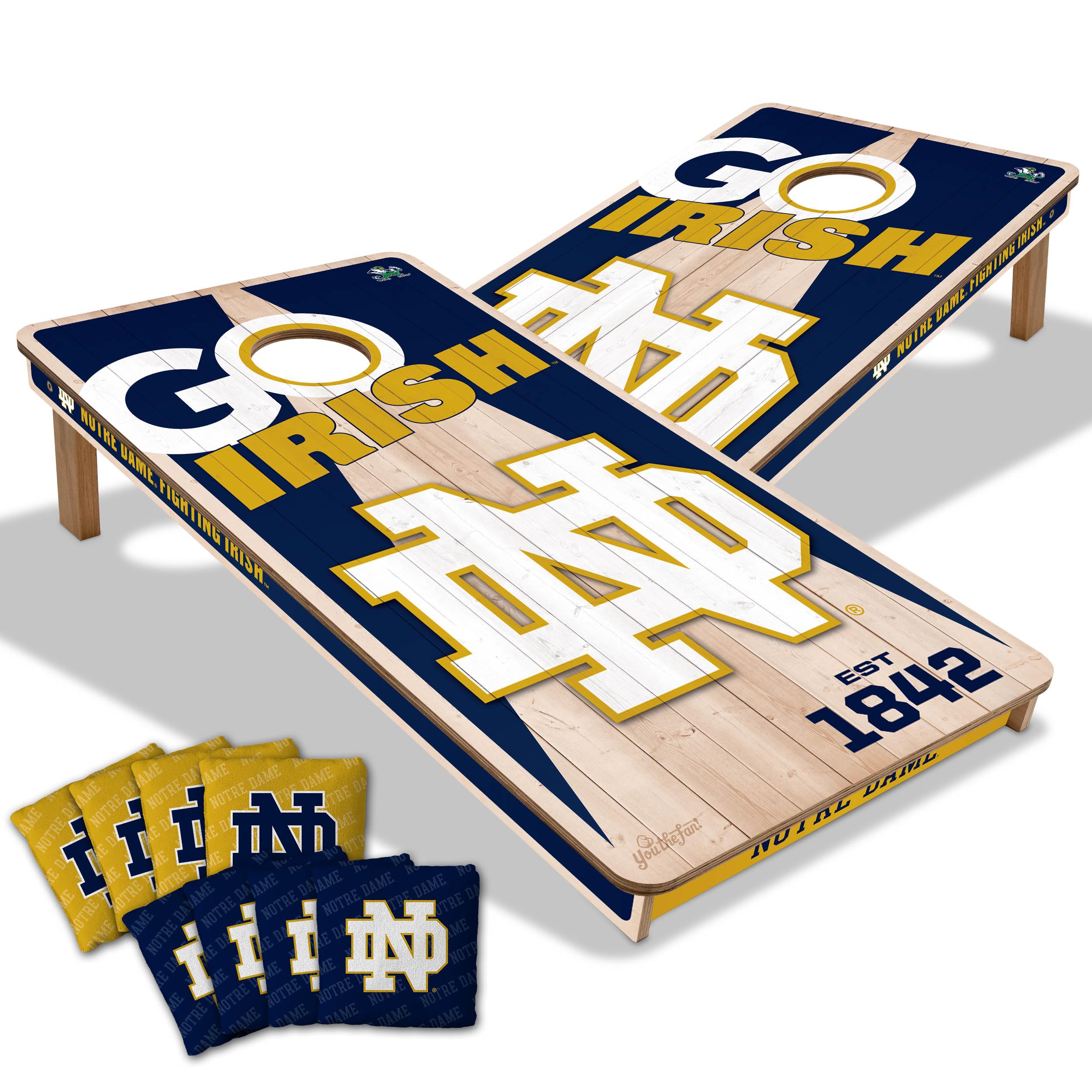 YouTheFan NCAA Notre Dame Fighting Irish 2 x 4 Professional Wood Cornhole Game with Logo Bags