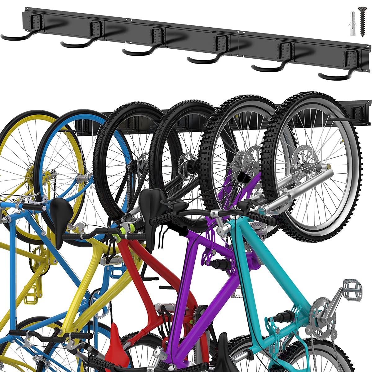TORACK Bike Storage Rack, 6 Bike Rack Wall Mount Home and Garage Organizer, Vertical Bicycles Hanger Hooks for Indoor Space Savi