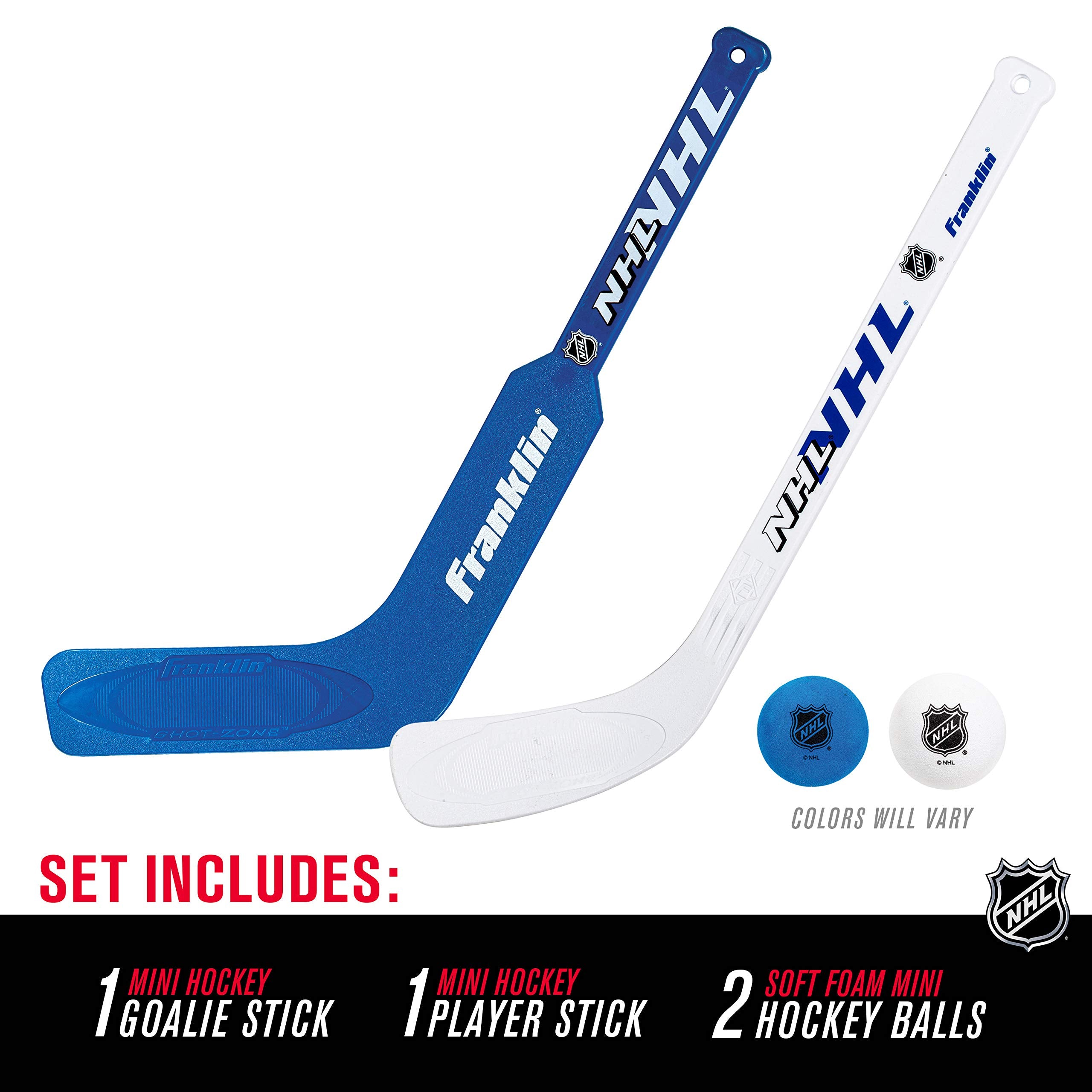 Franklin Sports Mini Hockey Goalie Stick, Player Stick & Ball Set (Colors May Vary)
