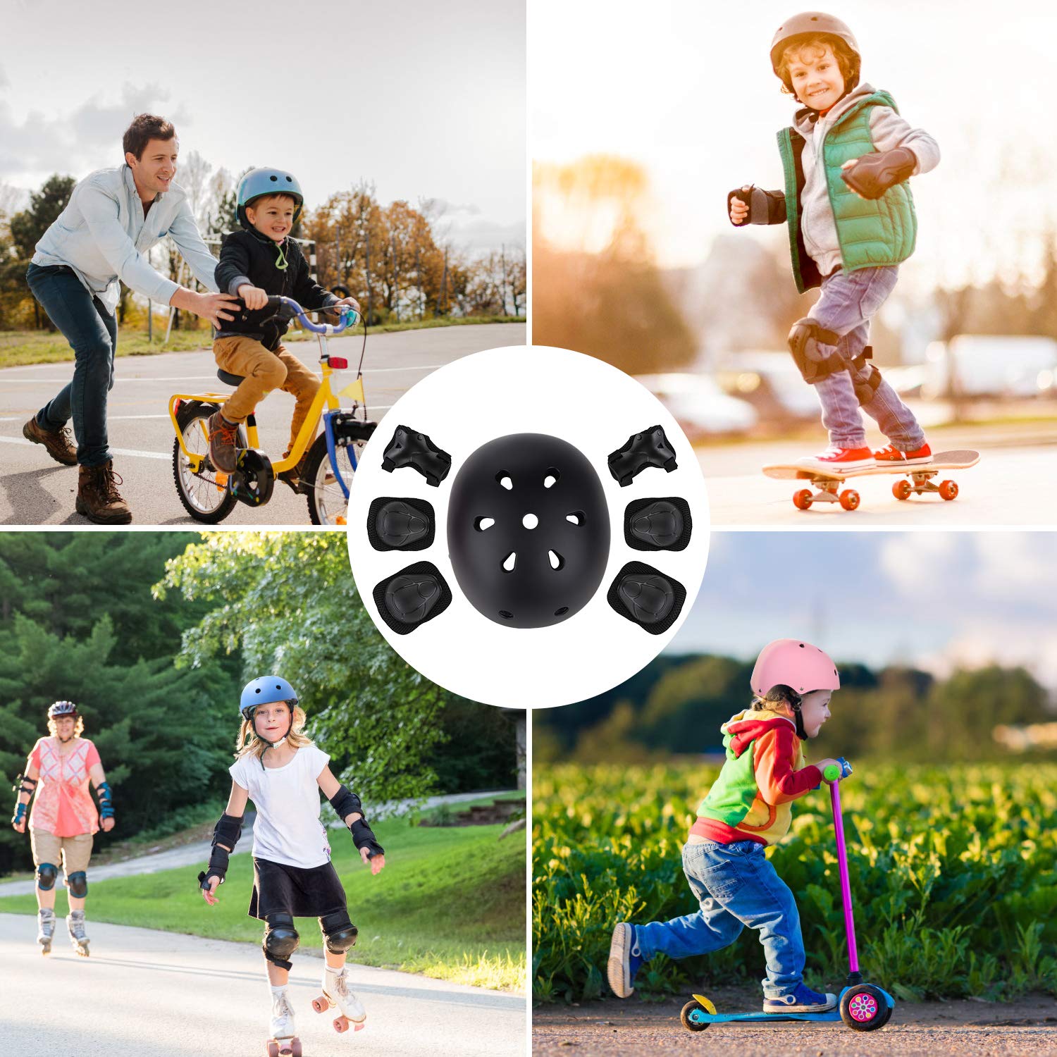 WayEee Kids Bike Helmet Set Skateboard Knee Pads, Helmet Pad Set Protective Gear Set, Adjustable for Girls Kids 3-10 Helmet Elbo