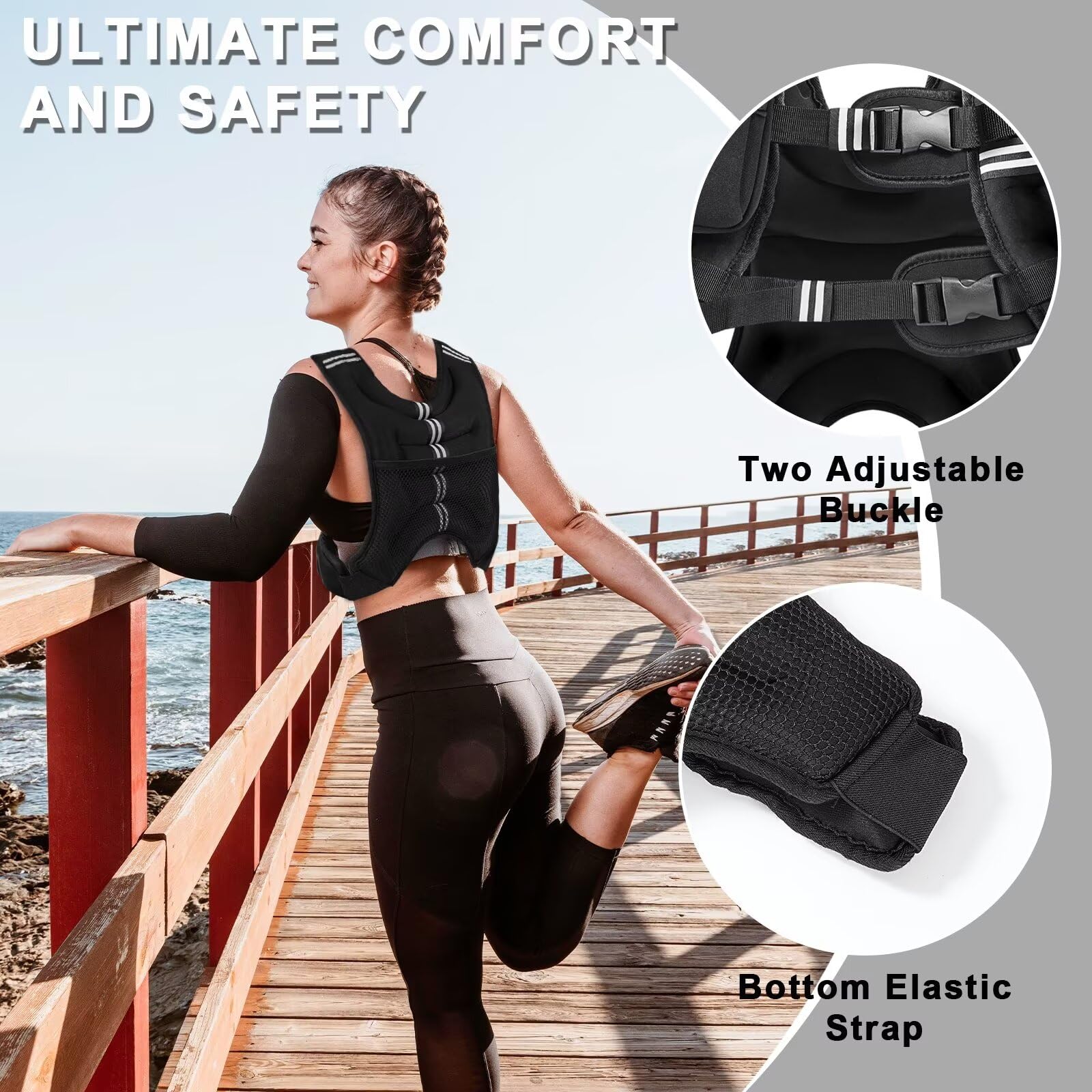 Vbsd Weighted Vest For Women Men, 16Lb Weight Vest With Reflective Stripe, Body Weight Vests Adjustable For Strength Training, R