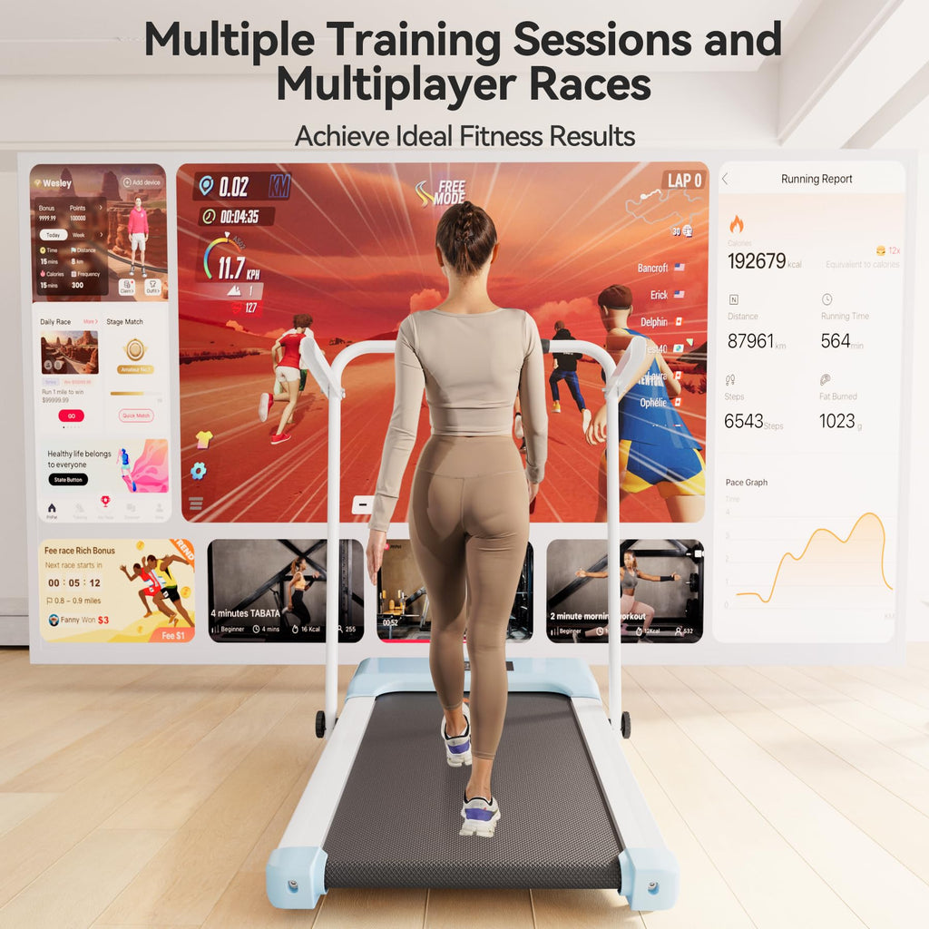 Walking Pad Treadmill With Handle Bar, 3.0Hp Small Foldable Treadmills For Home With App Remote Control And Led Display, 7.5Mph