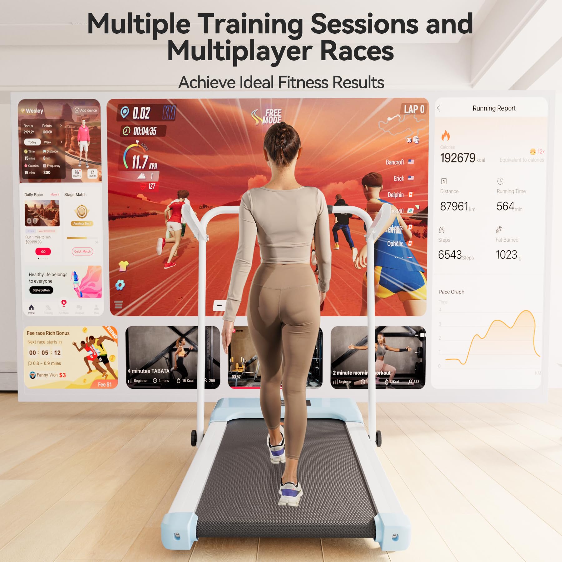 Walking Pad Treadmill With Handle Bar, 3.0Hp Small Foldable Treadmills For Home With App Remote Control And Led Display, 7.5Mph