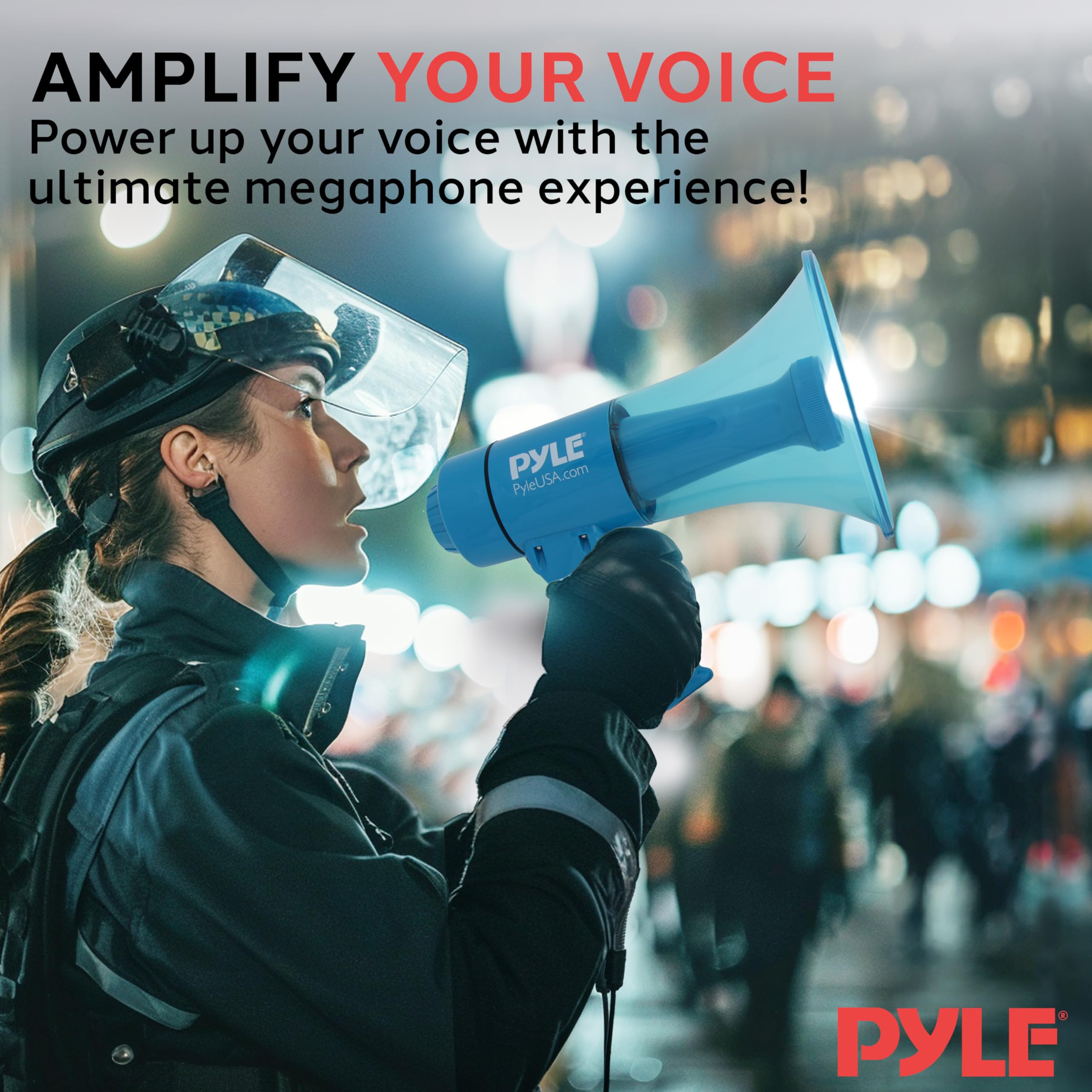 Pyle Compact And Portable Mega Phone Speaker - 40W Waterproof Bullhorn With Alarm Siren, Adjustable Volume, Led Flashlight, And