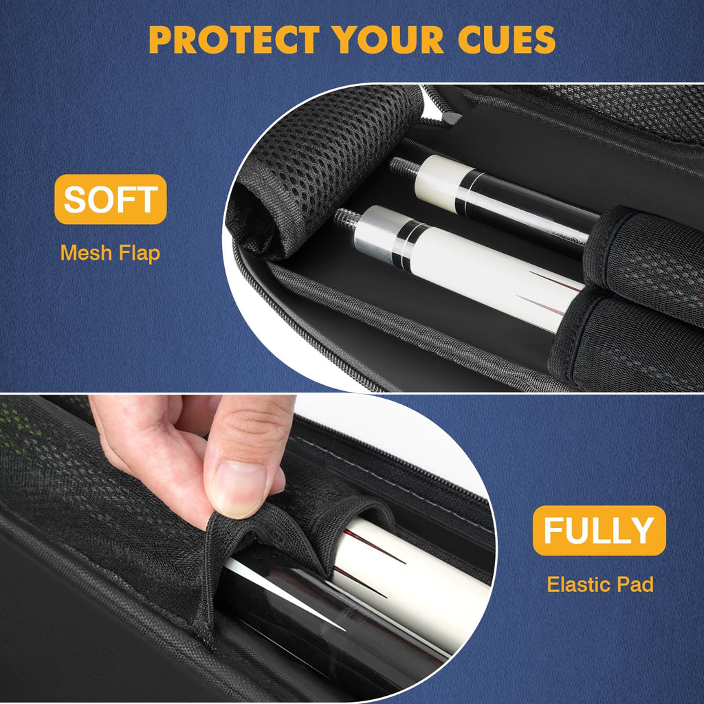 Pekrews Pool Cue Case, Pool Stick Case 2X2 Holds 2 Sticks With 2 Accessory Zipper Pockets, Sturdy Polyester Pool Cue Carry Bag W
