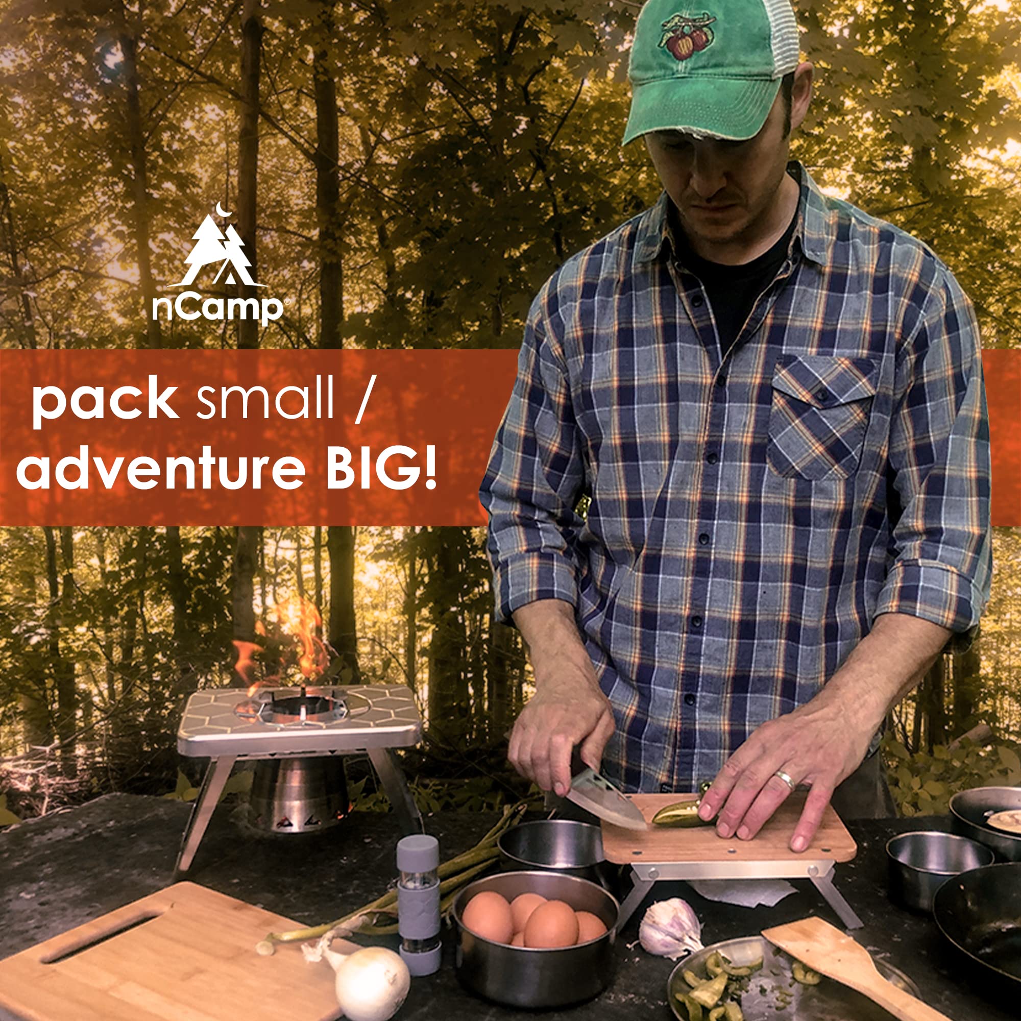 Ncamp K2G Basic Compact Cooking Stove And Prep Surface Board Outdoor Camping Set Bundle