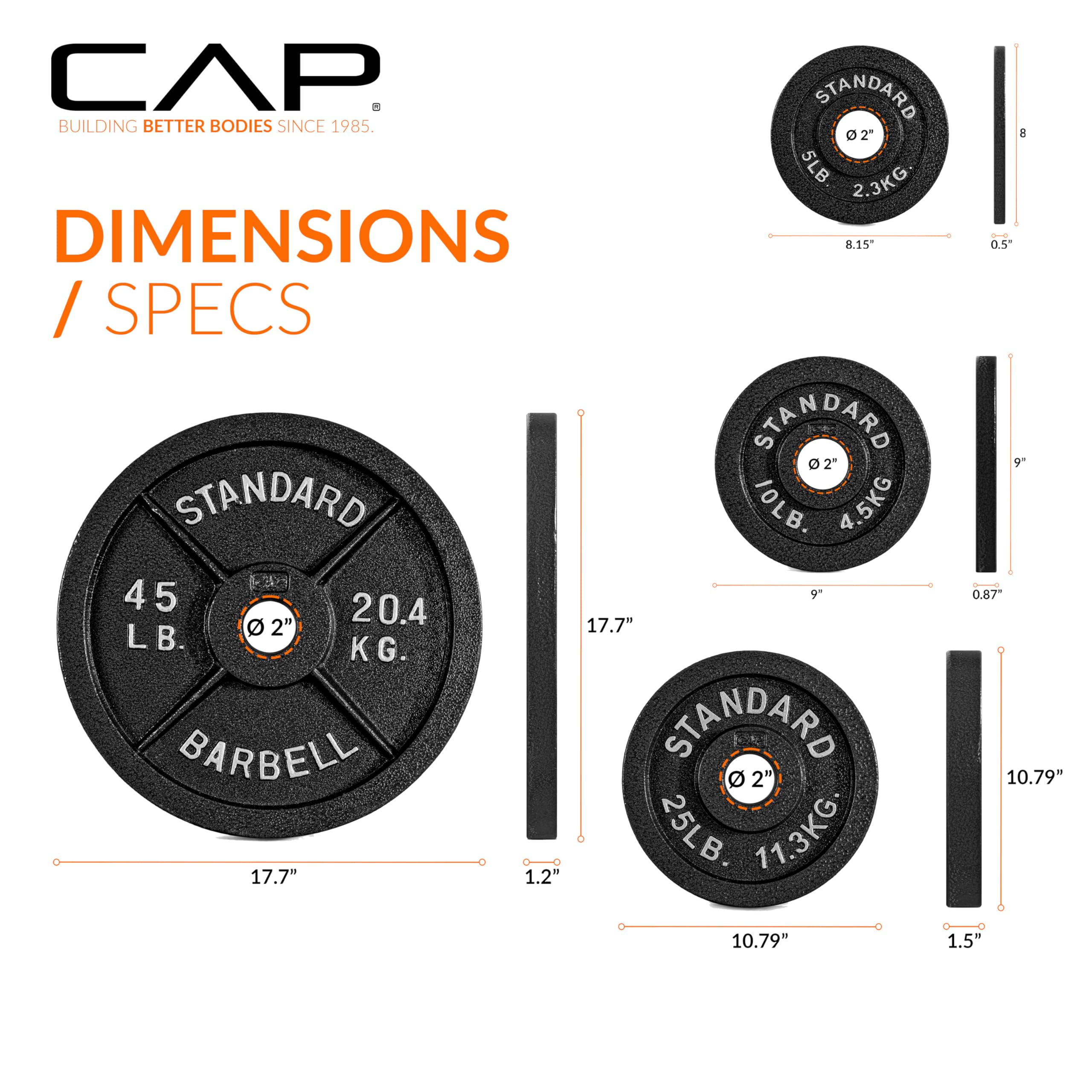 CAP Barbell 200 LB Classic Olympic 2-Inch Cast Iron Weight Plate Set | Black