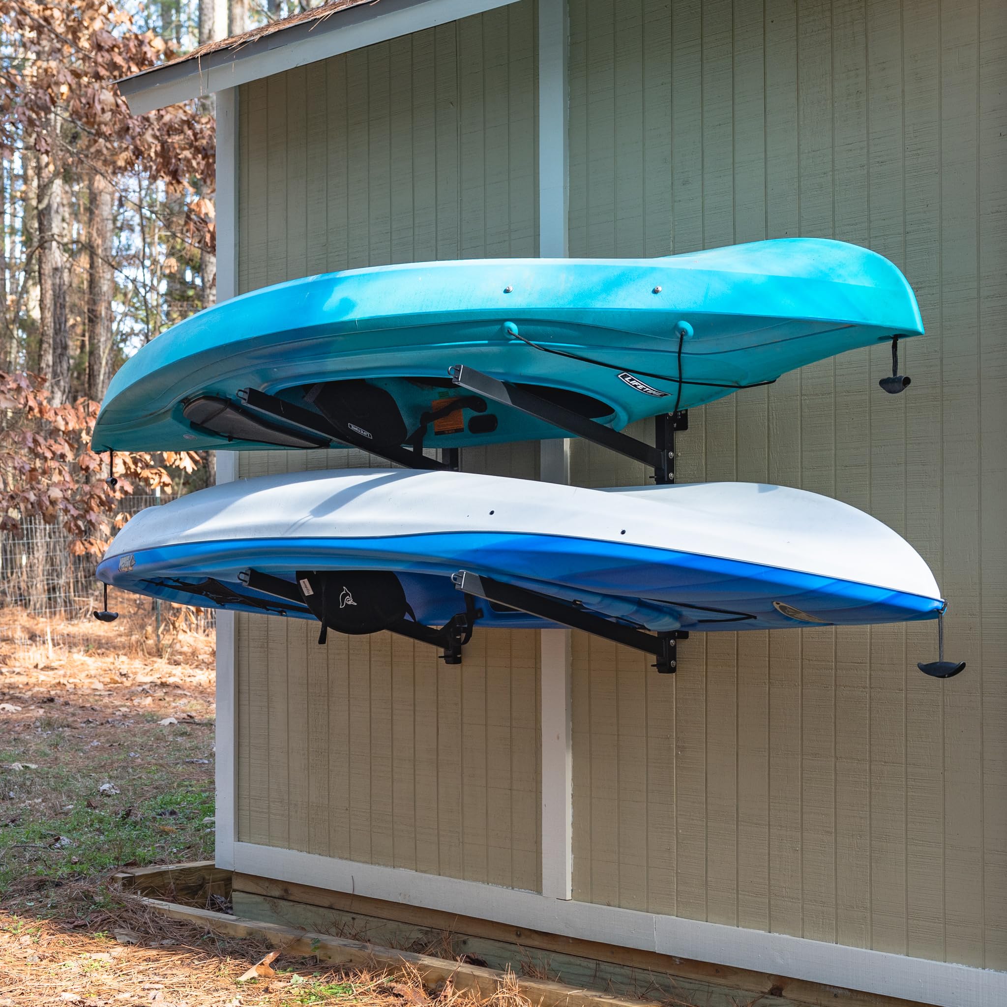 Storeyourboard G-Kayak Wall Storage Rack - Heavy-Duty Outdoor Kayak Rack For 2 Boats, Adjustable Wall Mount Hanger, Holds 200 Lb