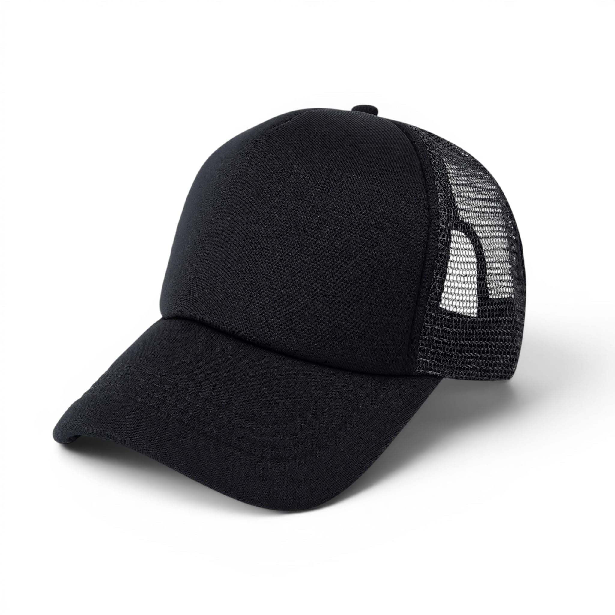 Zaysoo Men & Women Plain Black Trucker Cap Mesh Adjustable Baseball Cap (Black)