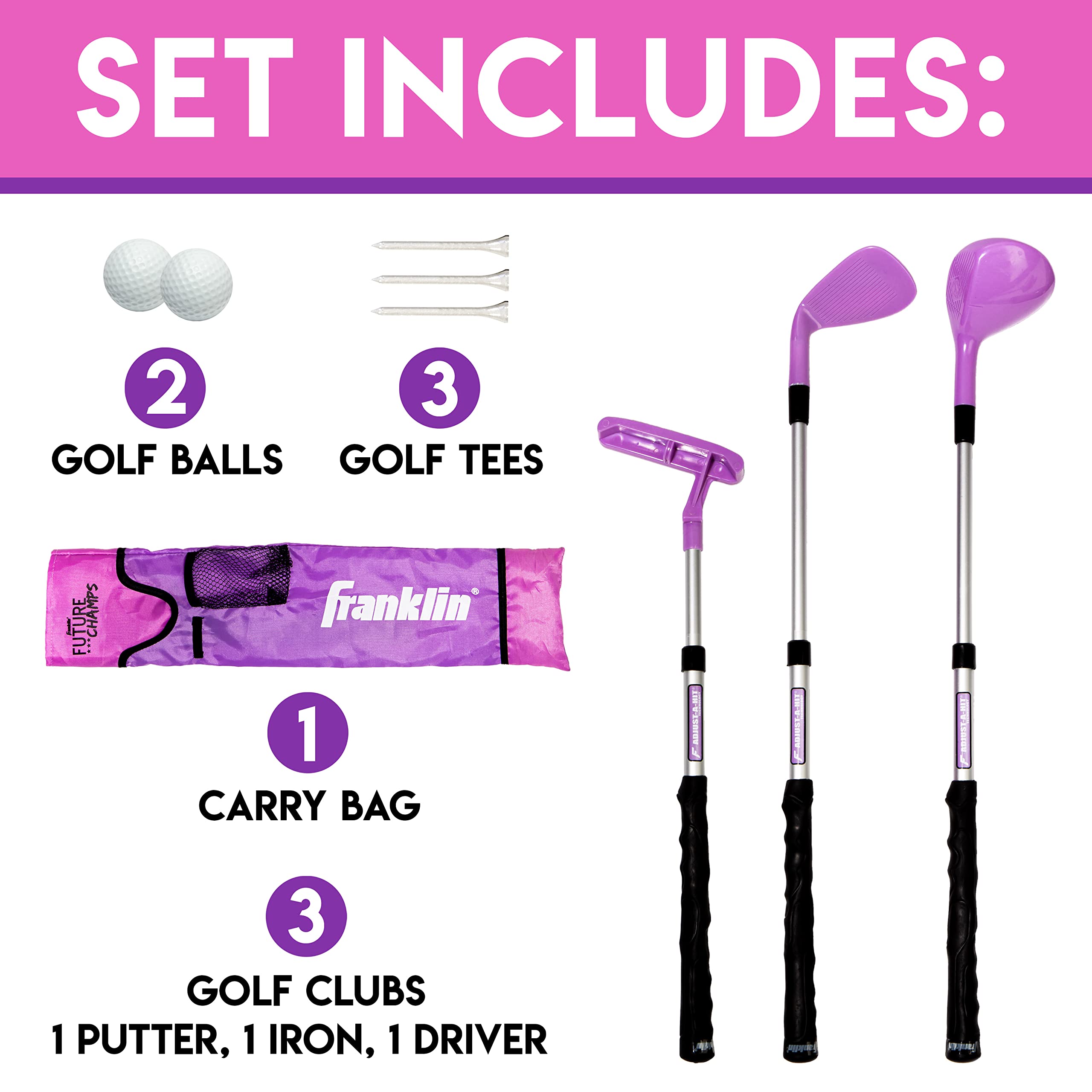 Franklin Sports Golf Set - Youth Adjustable Plastic Golf Club Set - Kids Golf Set With Bag & Balls - Adjustable Length Clubs For