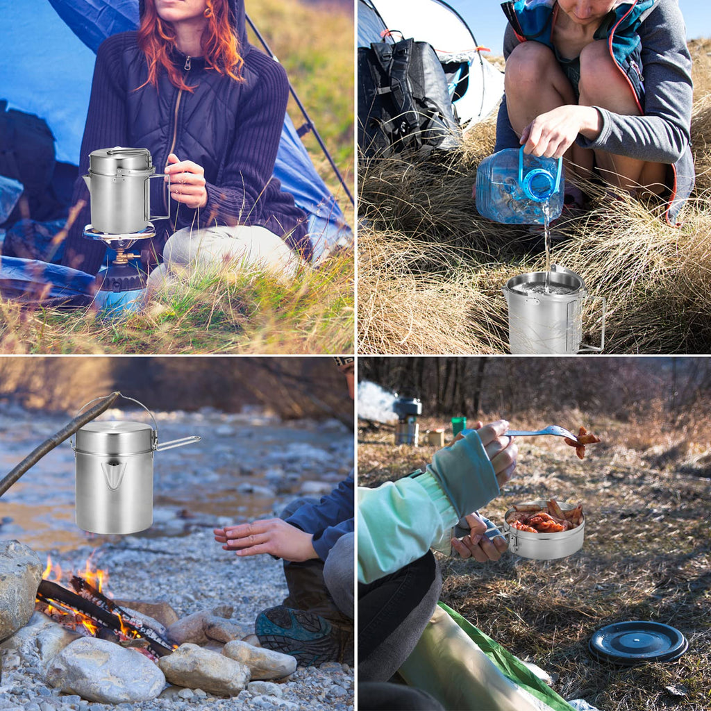 Lixada Camping Pot Stainless Steel Lightweight Kettle Bottle Cup Or Pot With Foldable Handle And Dual Use Cover For Camping Hiki