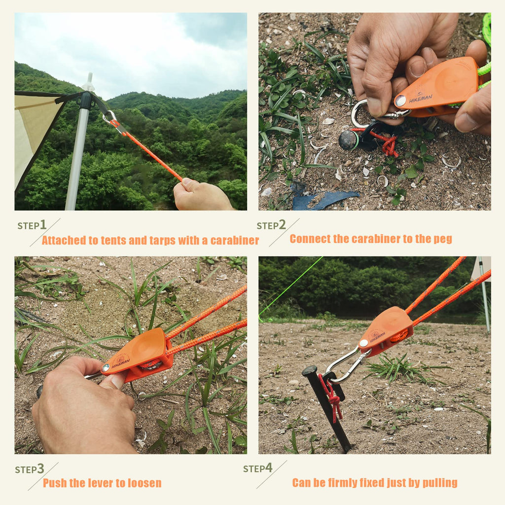 Hikeman Camping Rope With Ratchet Pulley,Quick Setup Outdoor Guy Lines Adjustable Tent Tie Downs Rope Hanger For Canopy,Kayak An