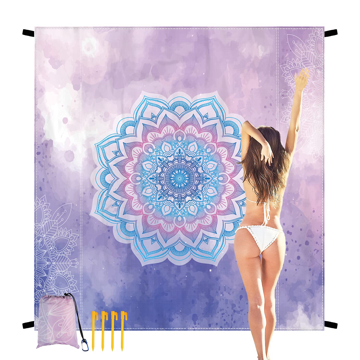 Mxicnc Sandfree Beach Blanket Waterproof Portable Lightweight Picnic Mat Oversized Extra Large 79''83'' Blanket For 4-7 Adults F