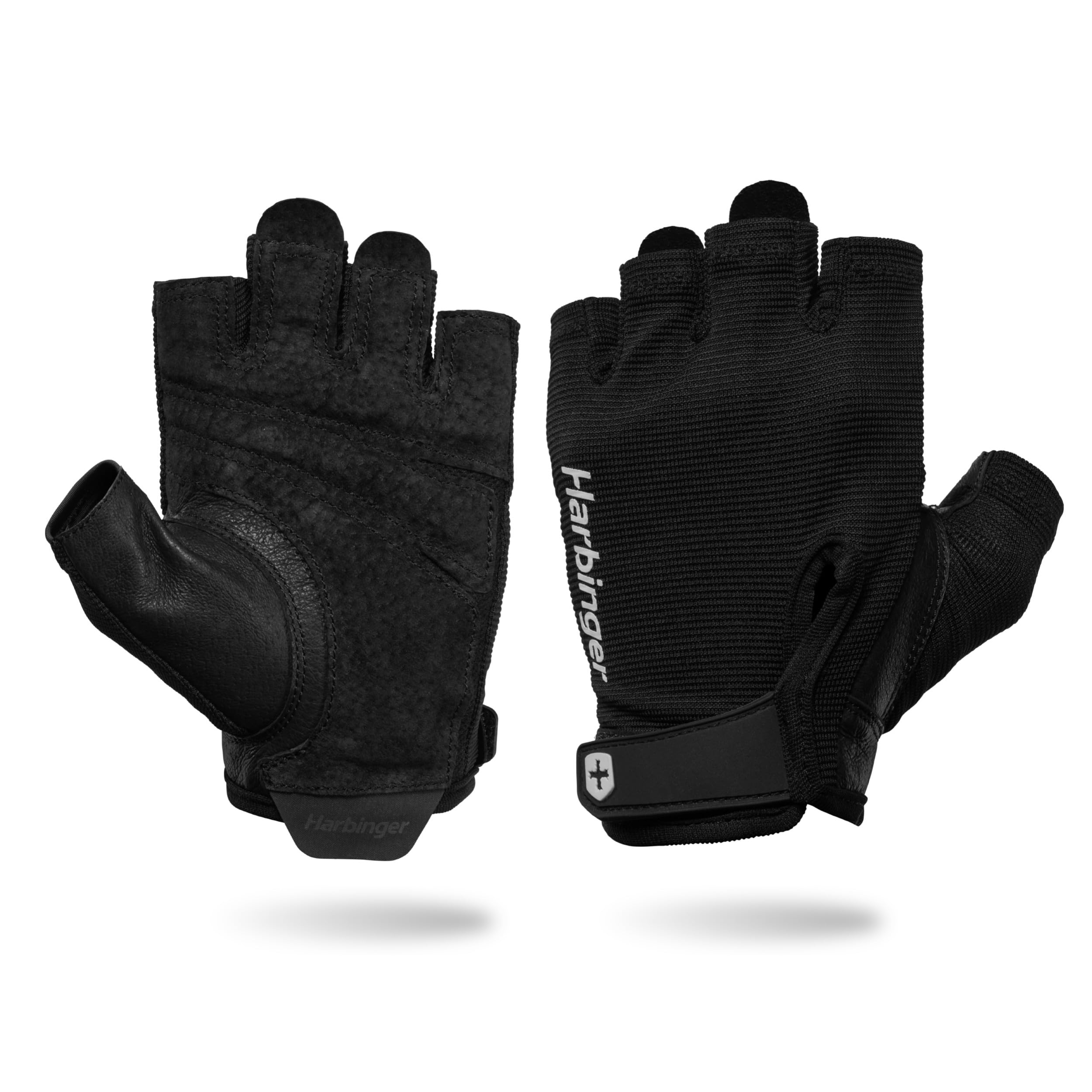 Power Gloves 3.0 - Durable Half Finger Weightlifting Gloves with Adjustable Wrist Closure, Breathable Leather Palm, Mens, Black