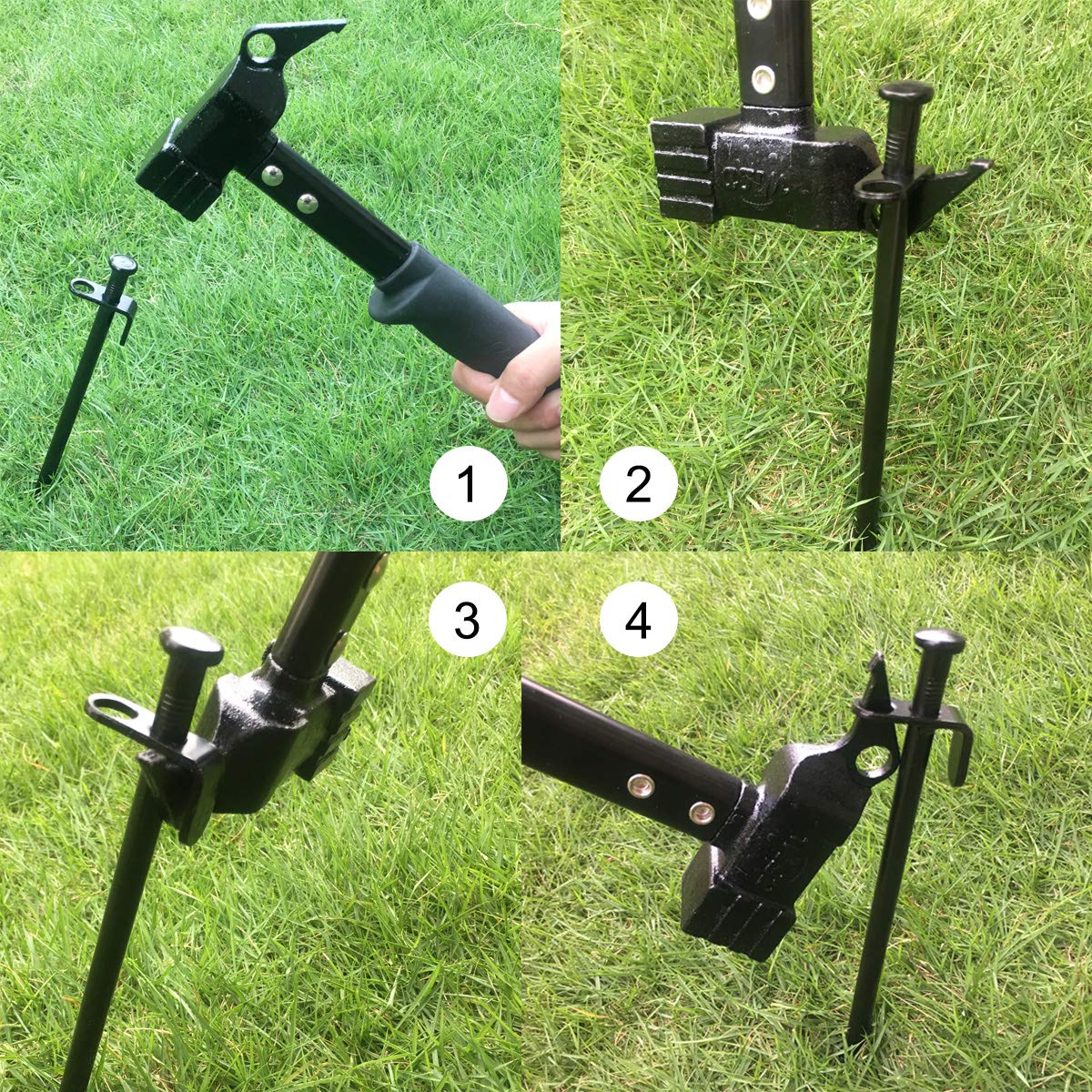 Beefoor Camping Hammer Heavy Duty With Tent Stake Remover, 12.6'' Steel Tent Hammer - Rubber Covered Handle Tent Mallet With Hol