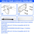 Cooler Hinge And Latch And Screws Kit, High Strength Cooler Latch Replacement Parts. Ice Chest Plastic Hinges, Latch Posts, And