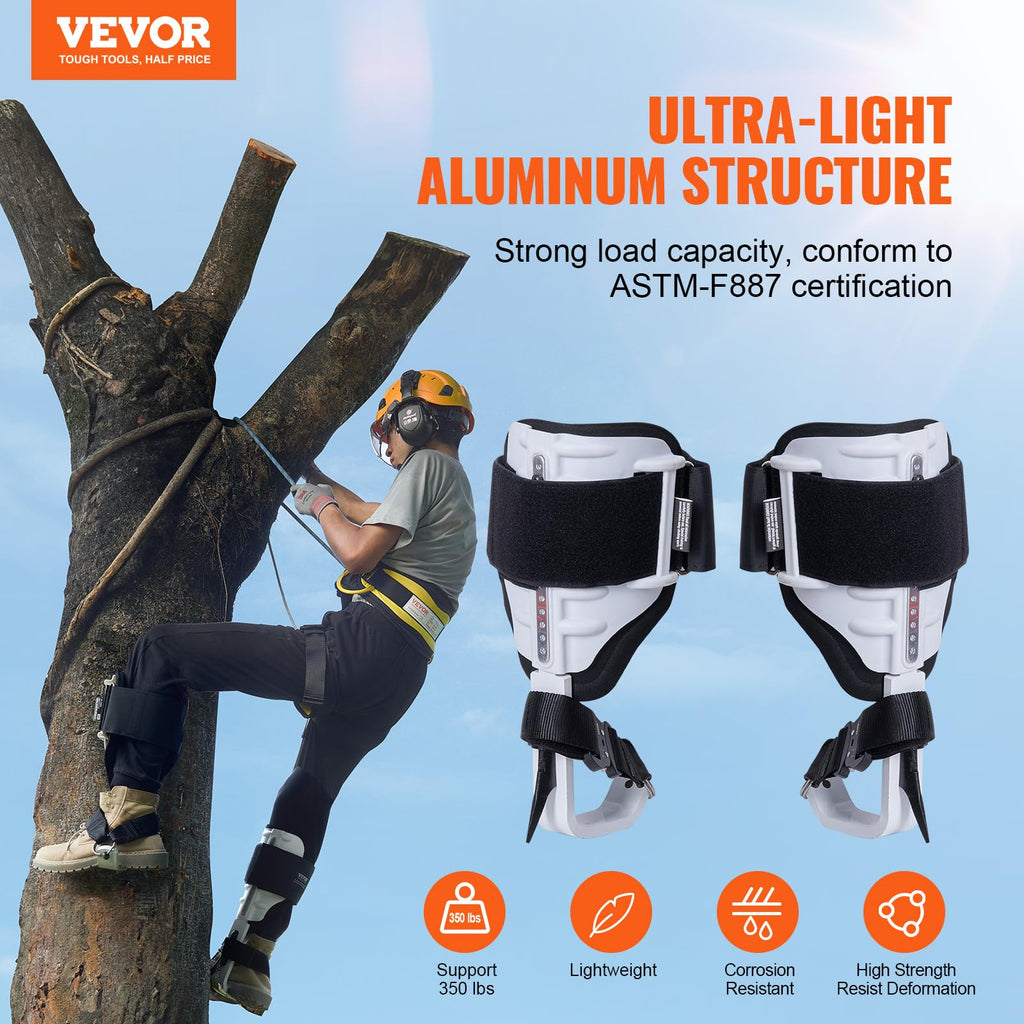 Vevor Tree Climbing Spikes, 1 Pair Aluminum Climbing Spurs, 350Lbs Load Capacity Tree Climbing Gear With Straps And Spike Protec