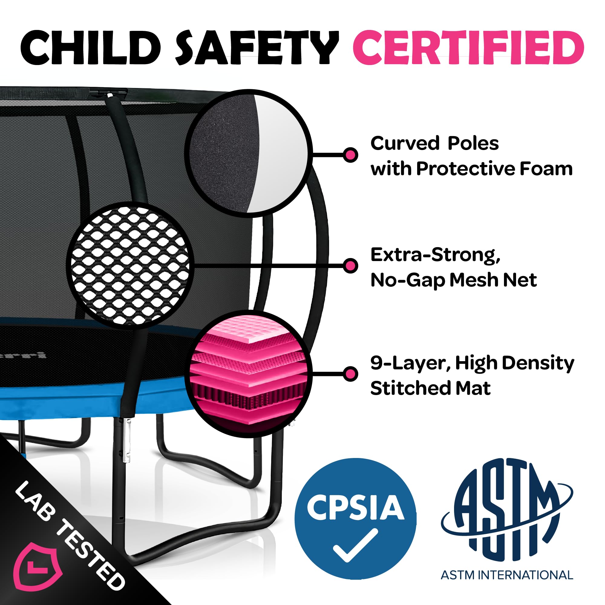 Trampoline for Kids and Adults - 8Ft 10Ft 12Ft 14FT 15ft 16ft Trampoline with Net - with Bonus Sprinkler and LED Lights/ASTM Cer