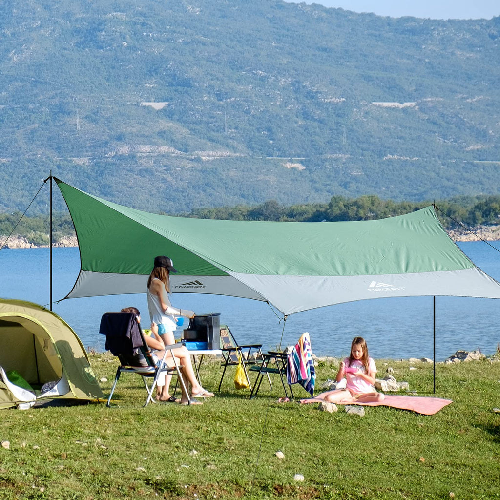 Forceatt 12X14Ft Waterproof Camping Tarp With 2 Poles, Sun Shelter For Car, Tent, Hammock In Camping, Hiking, Backpacking, Garde