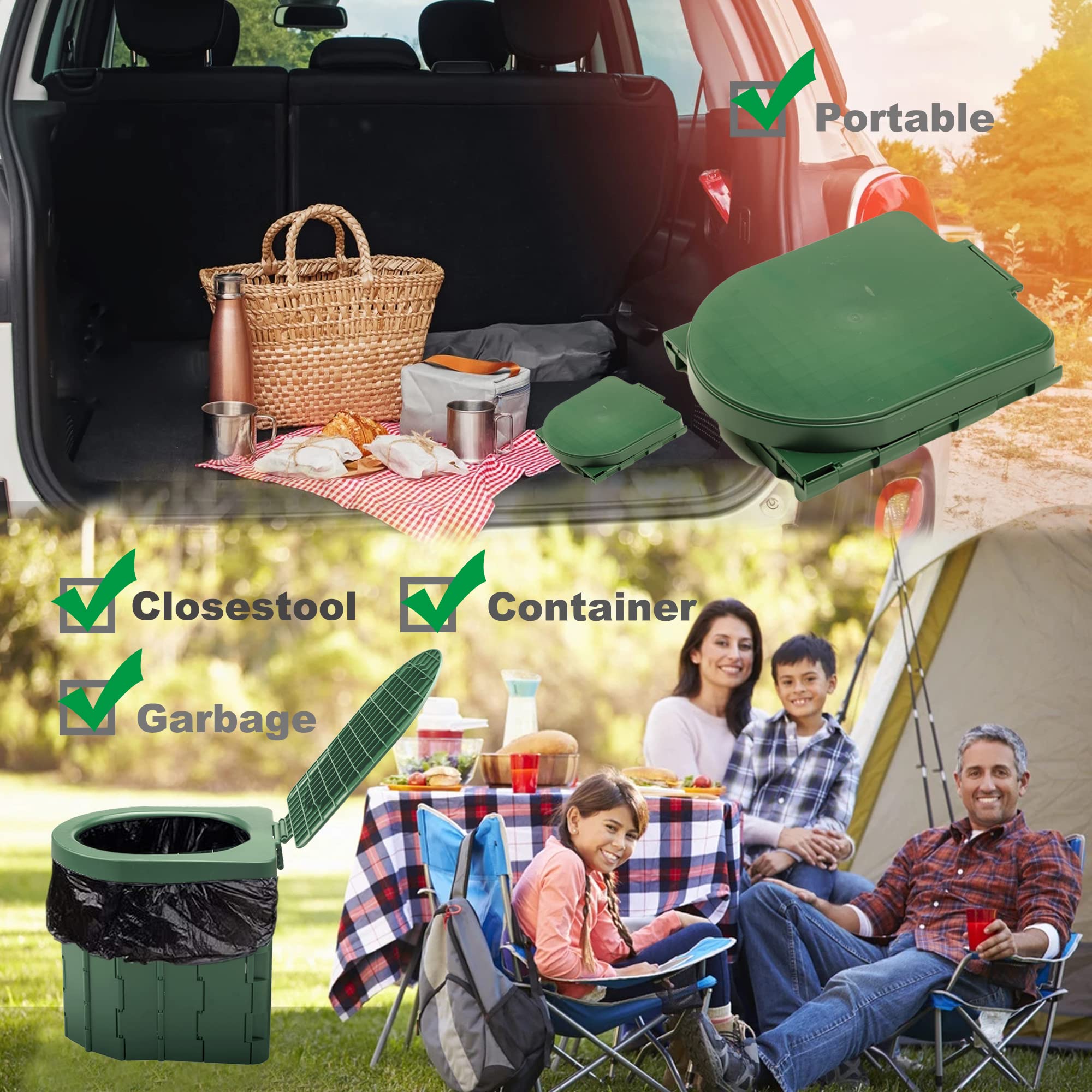 Kinspory Camping Toilet, Portable Toilet For Adults & Kids, Foldable Potty & Outdoor Emergency Sanitation Products, Trash Can, S