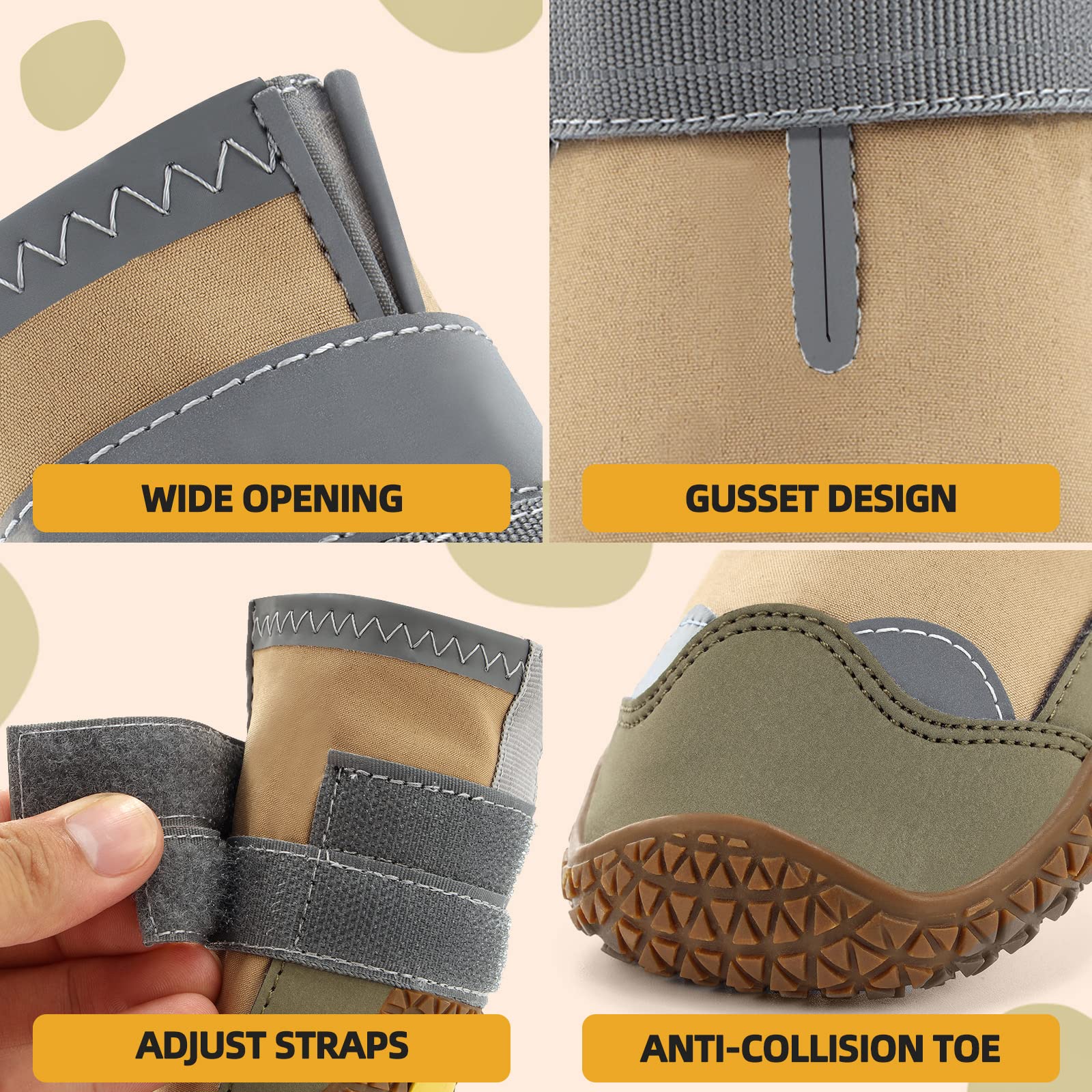 Jzxoiva Dog Shoes For Large Dogs Boots, Waterproof Dog Booties For Hardwood Floors, Outdoor Paw Protector With Reflective Strips