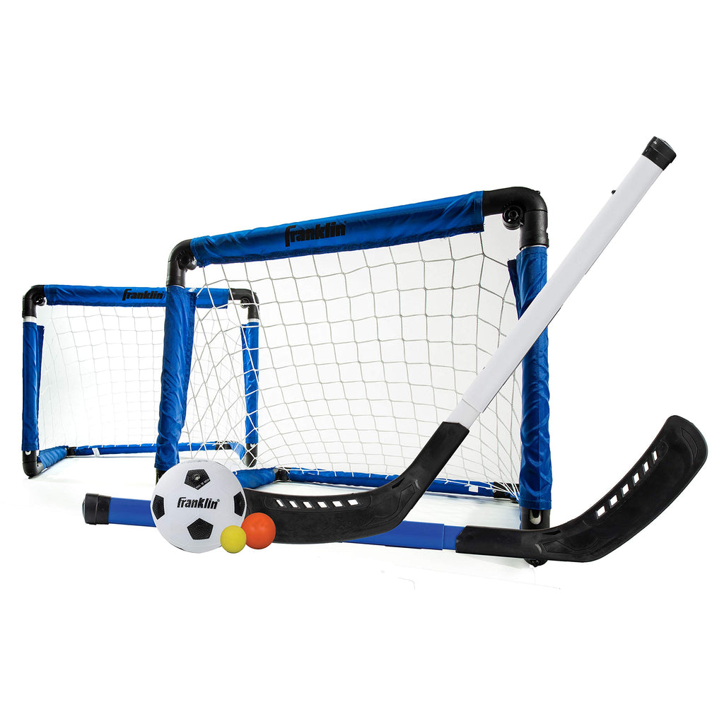 Franklin Sports Indoor Mini Goal Sports Set - 3 In 1 Kids Indoor Goal Set - Indoor Mini Floor Hockey, Knee Hockey, And Mini Socc
