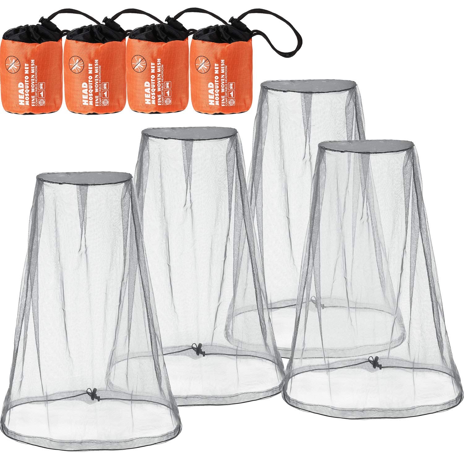 4 Pack Mosquito Net Mesh Face Neck Fly Netting Hood From Bugs Gnats No See Net For Outdoor Hiking Camping Climbing With Carry Ba