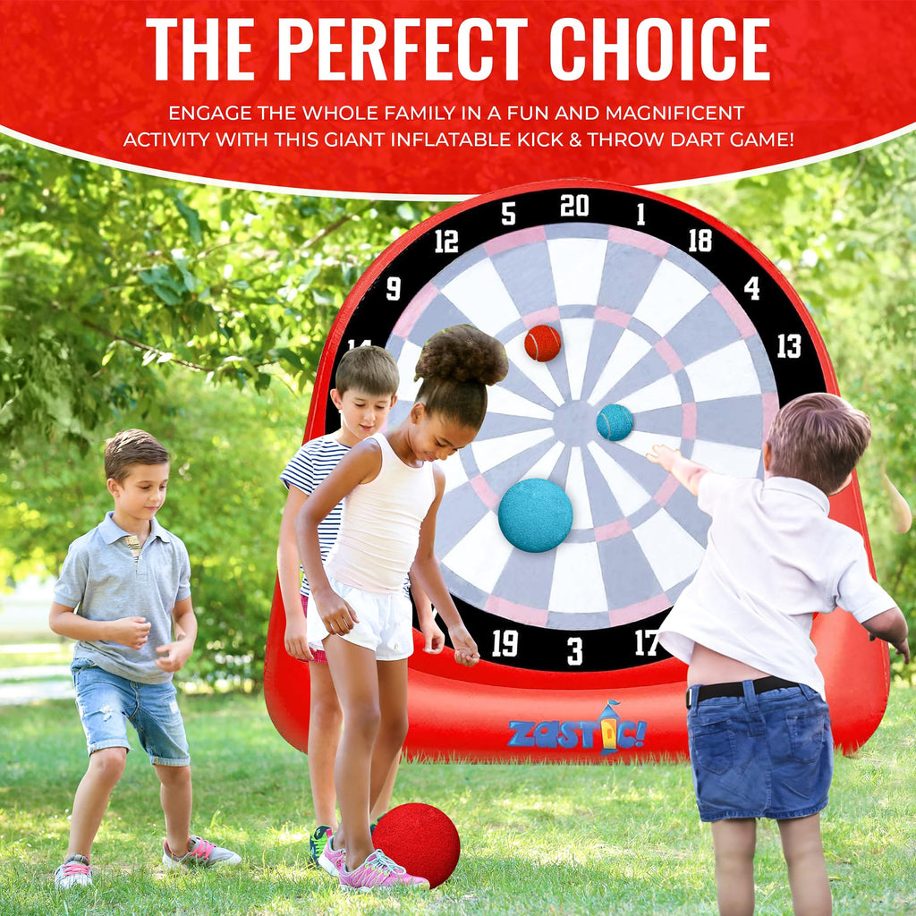 Zastic! The Original Giant 6Ft Tall Inflatable Kick Darts Game  Jumbo Outdoor Soccer Target Board For Back Yard Games Activity