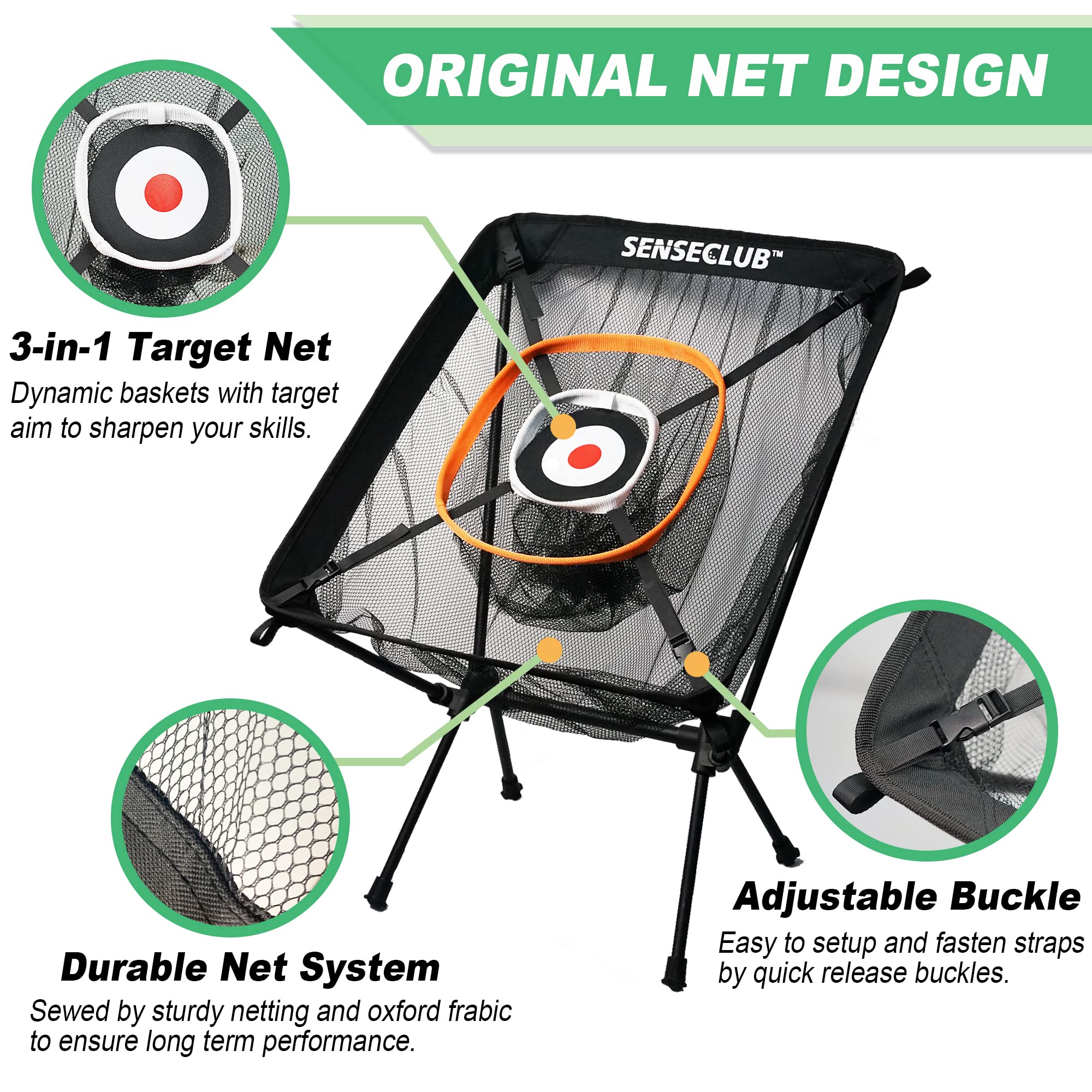 Senseclub Golf Chipping Net, Indoor Chipping Net And Mat, Chipping Net Golf Target With Tee And Practice Balls, Backyard Golf Ac