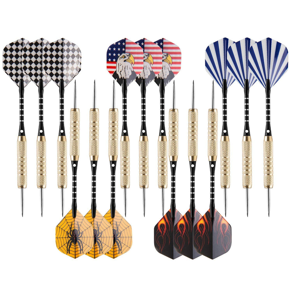 Uzopi 15 Packs Steel Tip Darts 18 Grams With Dart Sharpener And 3 Extra Flights, Aluminum Shafts & Brass Barrels, Levels In Ever