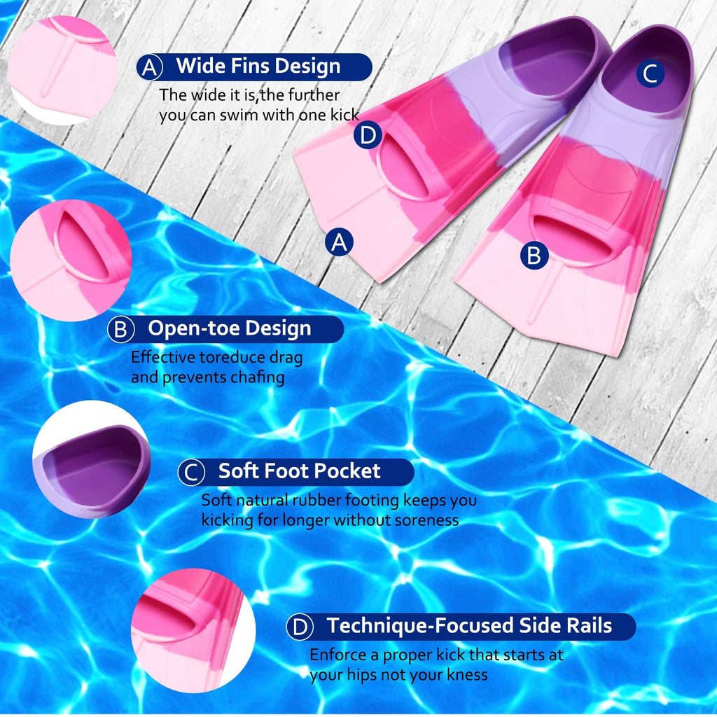 Foyinbet Kids Swim Fins,Short Youth Fins Swimming Flippers For Lap Swimming And Training For Children Girls Boys Teens Adults Me
