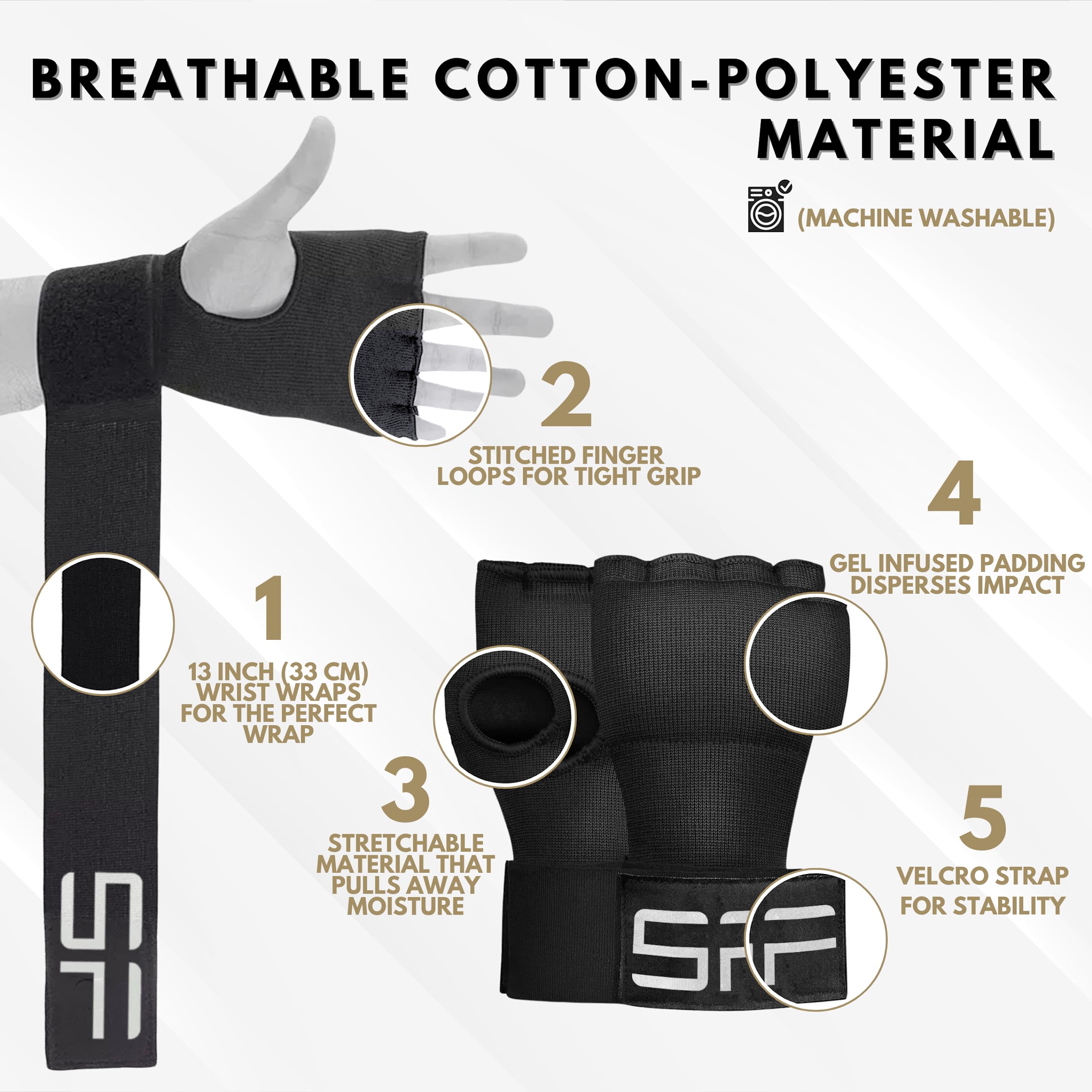 Shadowfit? Gel Boxing Hand Wraps Inner Gloves For Training: Pair Of Wrist & Hand Wraps For Men Women - Mma Kickboxing Punching G