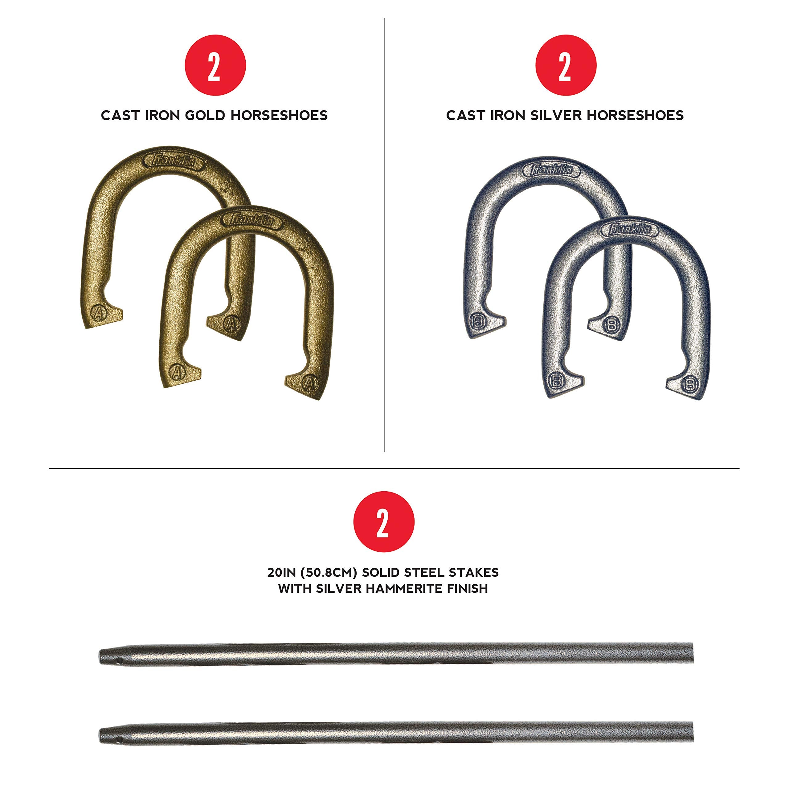 Franklin Sports Horseshoe Set - Steel Horseshoes And Stakes - Official Size And Weight - Perfect For Yard And Beach - Recreation