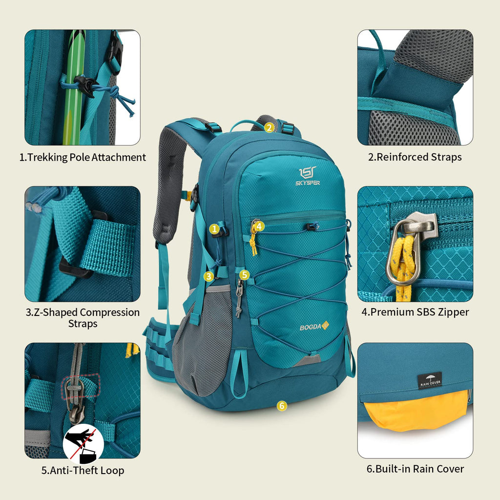 Skysper Hiking Backpack For Men Women, 35L Travel Backpack Waterproof Camping Backpack Outdoor Lightweight Daypack(Teal)