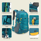 Skysper Hiking Backpack For Men Women, 35L Travel Backpack Waterproof Camping Backpack Outdoor Lightweight Daypack(Teal)